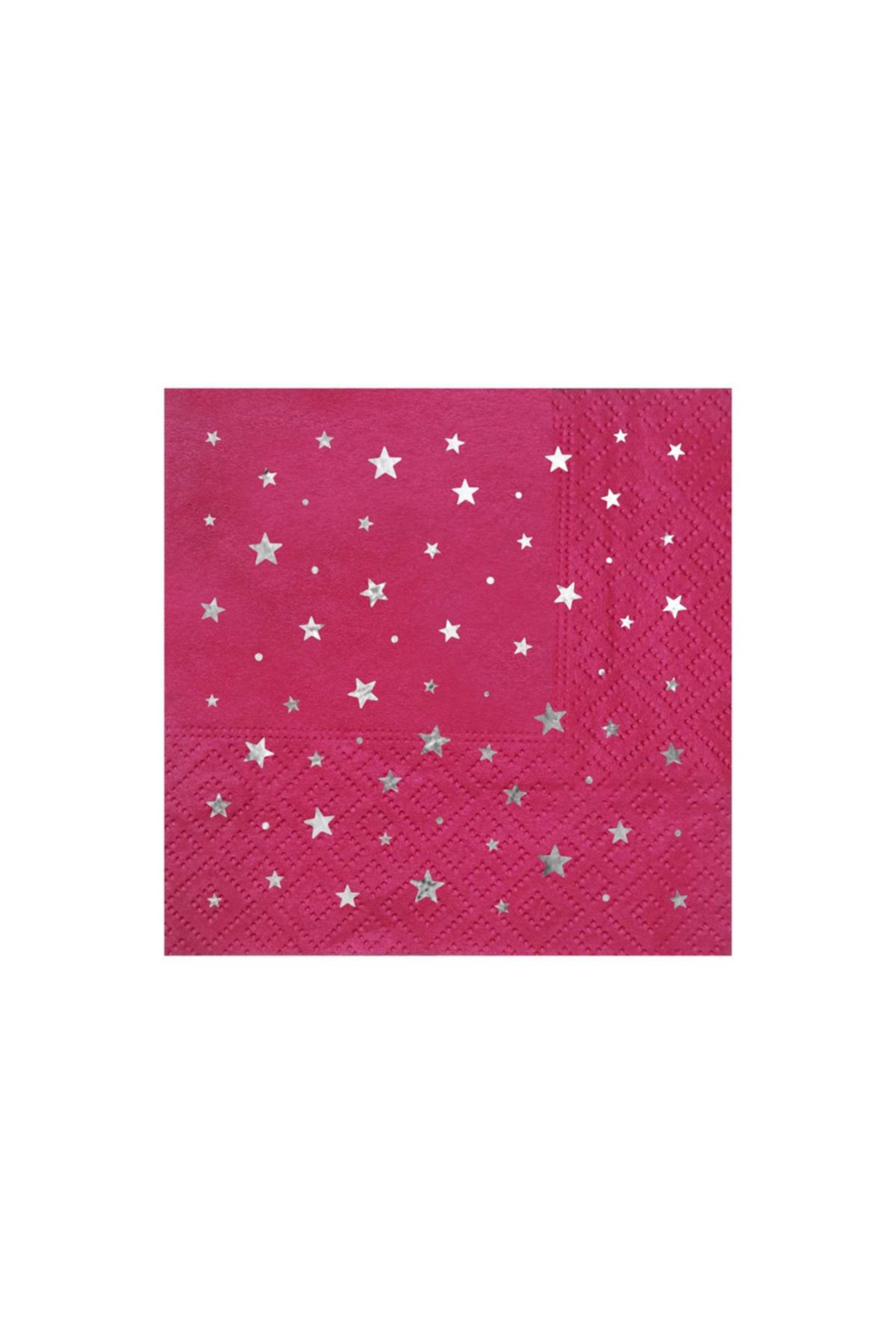 Story 23x23 Cm Gümüş Varak Yıldız Desenli 50'li Erguvan Renkli Kağıt Peçete