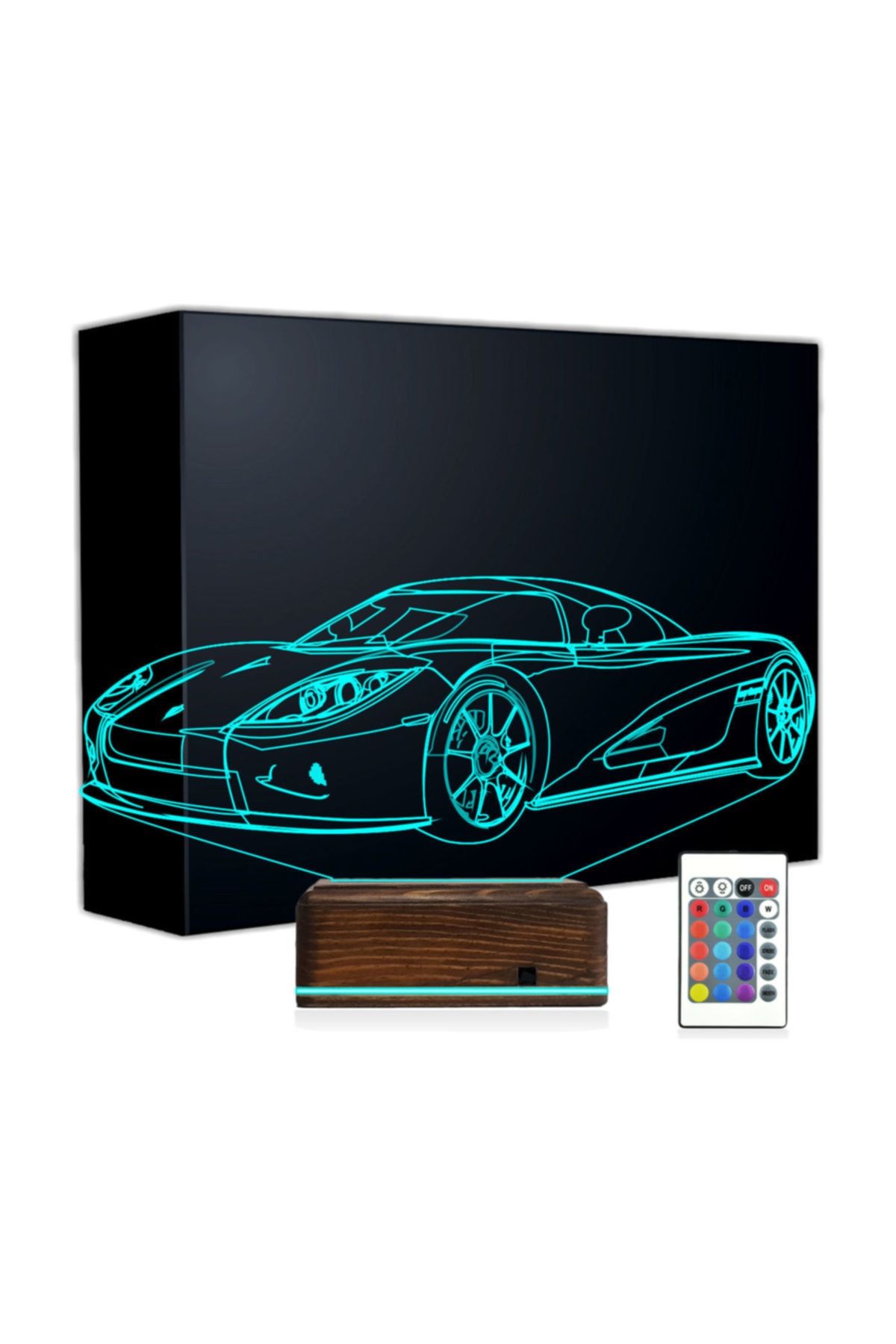 TahtaModa 3d Ilizyon Led Lamba Masa Gece Lambası 16 Renk Kumandalı Spor Araba Ferrari