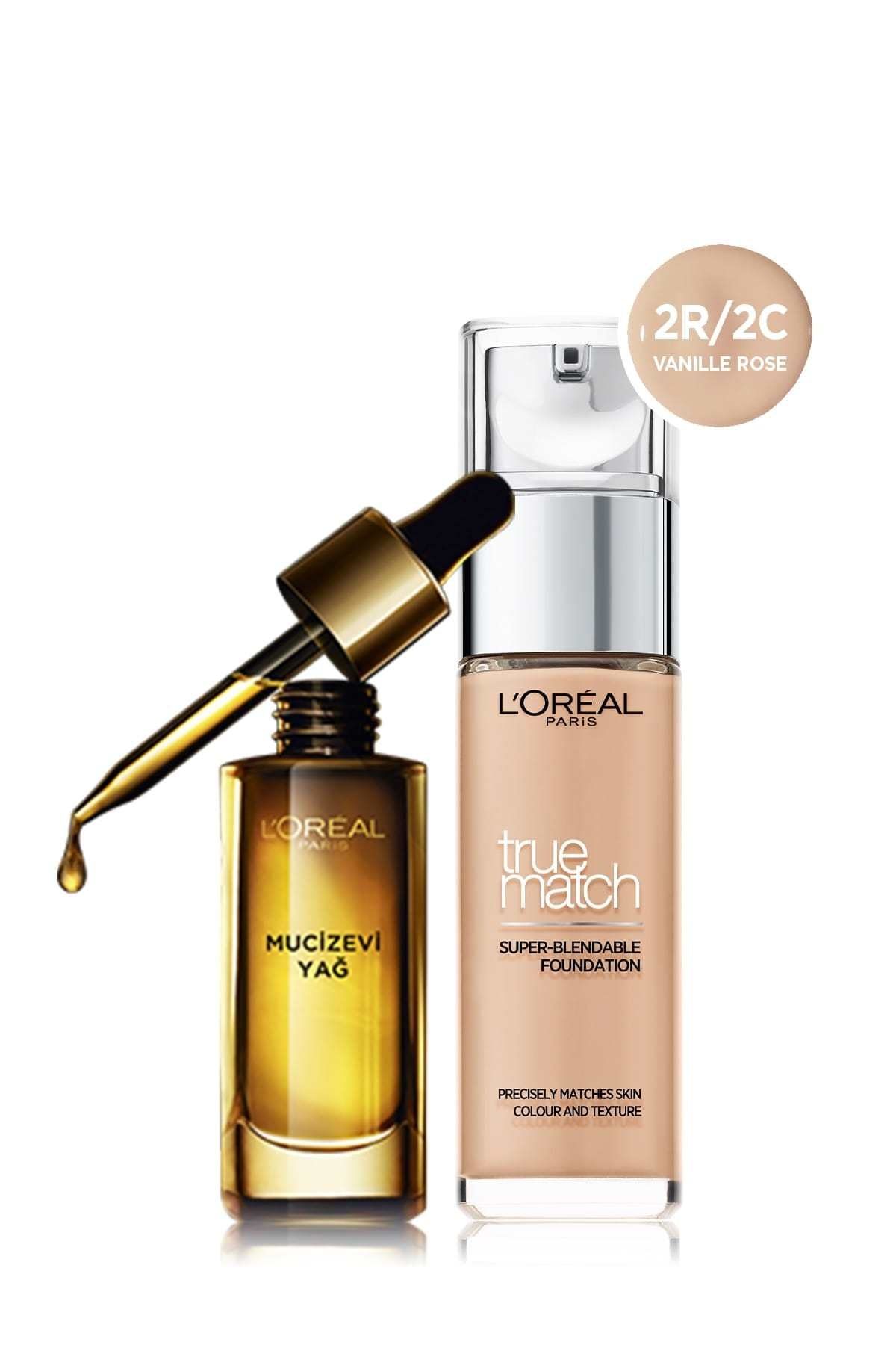 L'Oreal Paris Mucizevi Günlük Yüz Bakım Yağı 30 ml + True Match Fondöten 2R2C Rose Vanilla 30 ml 36005224576573