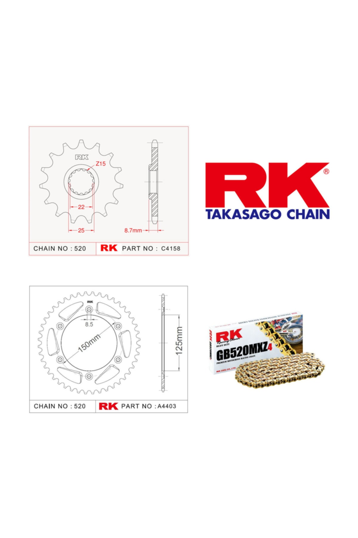 RK Ktm Exc 400  Off-road Zincir Dişli Set 520 Mxz 14/50t(2000-2007)