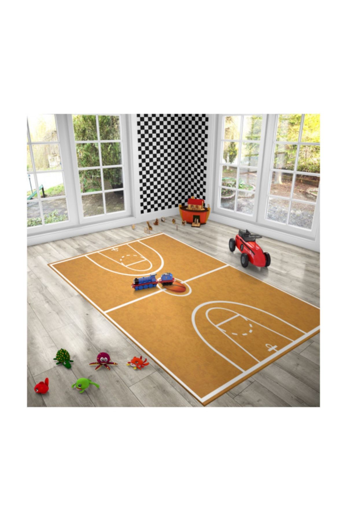 Herms Basketbol Saha Desenli Kaymaz Taban Çocuk Odası Halısı