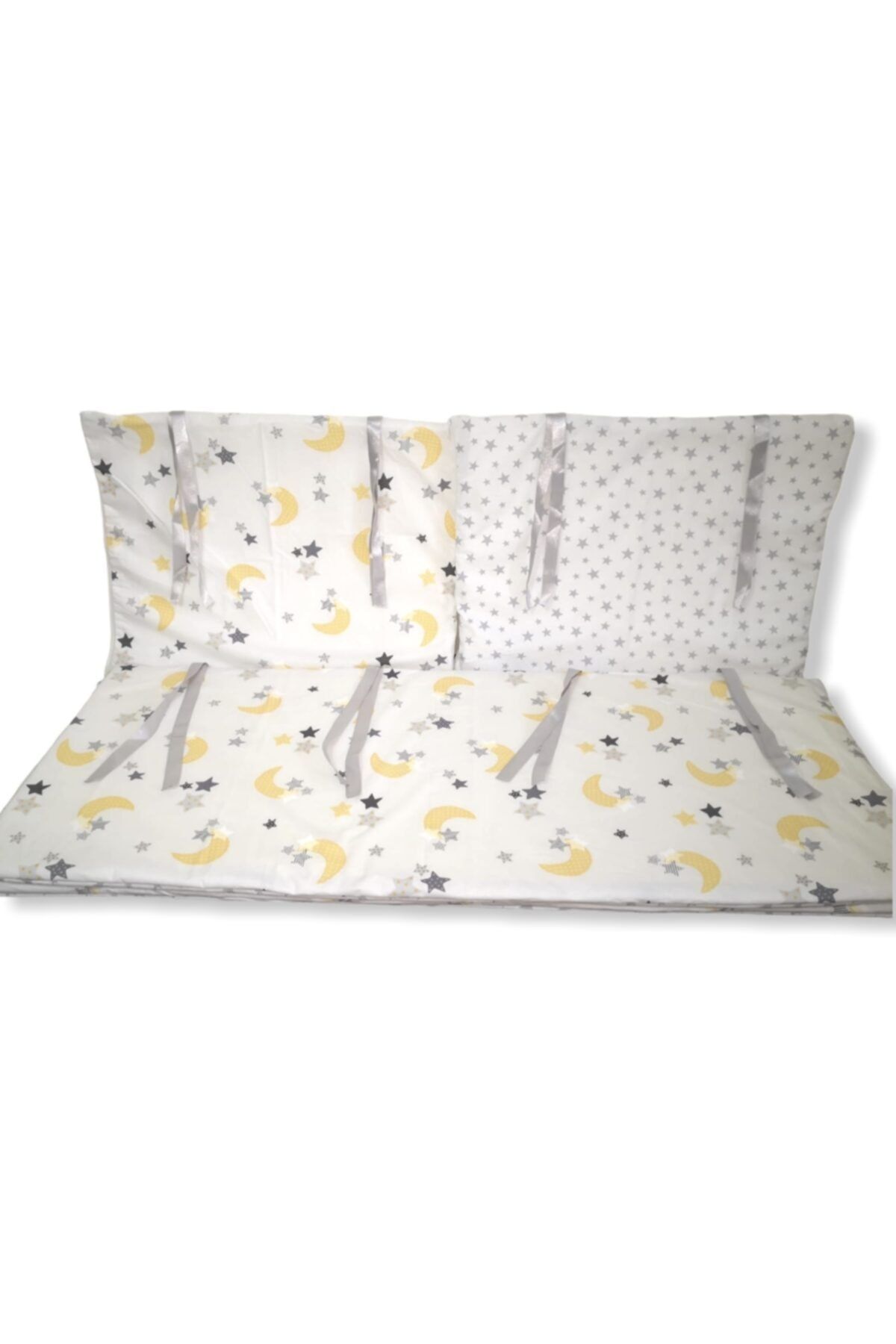 Bebek Özel Bebek Çocuk Beşik Kenar Koruma 100x200 Montessori Için (4 Parça) Sarı Gri Yıldızlı