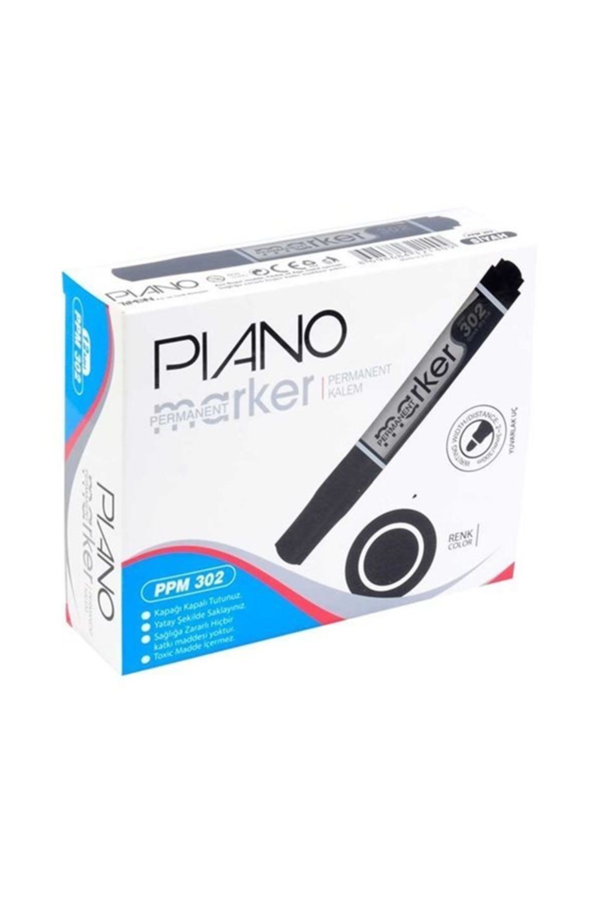 Piano Pıano Permanet Marker 302 Yuvarlak Uç Siyah 12'li Paket (302)