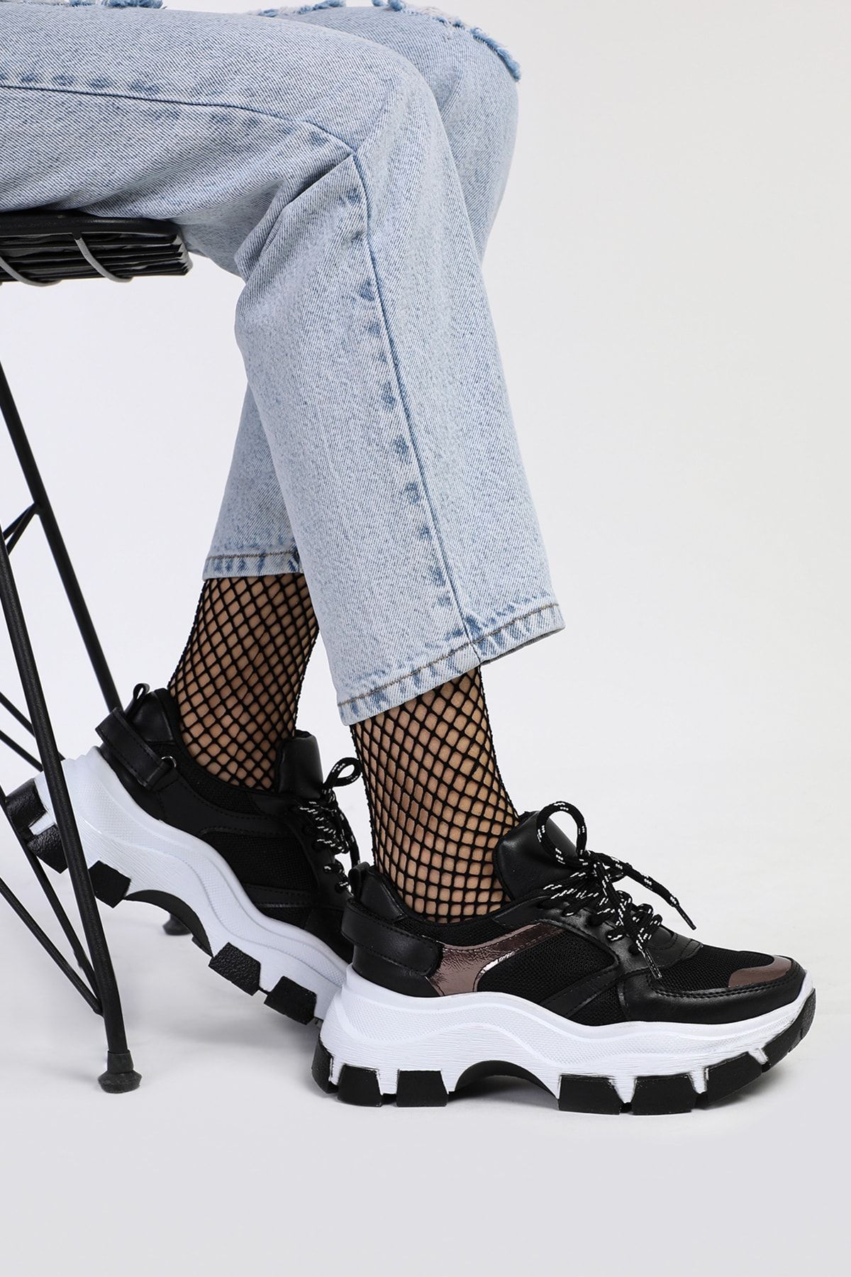 zincirport Kadın Siyah Ortopedik Sneaker Spor Ayakkabı