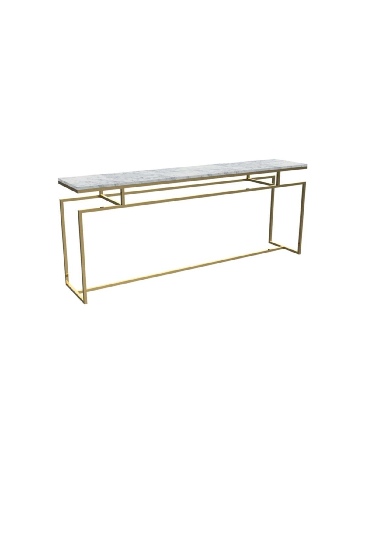 MAKSA Fabrizia 200cm Carrara White Parlak Paslanmaz Titanyum Gold Konsol