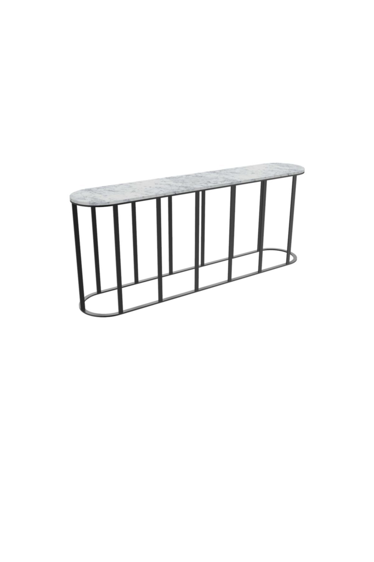 MAKSA Mariola 200cm Carrara White Metal Üzeri Mat Siyah Statik Boyalı Konsol