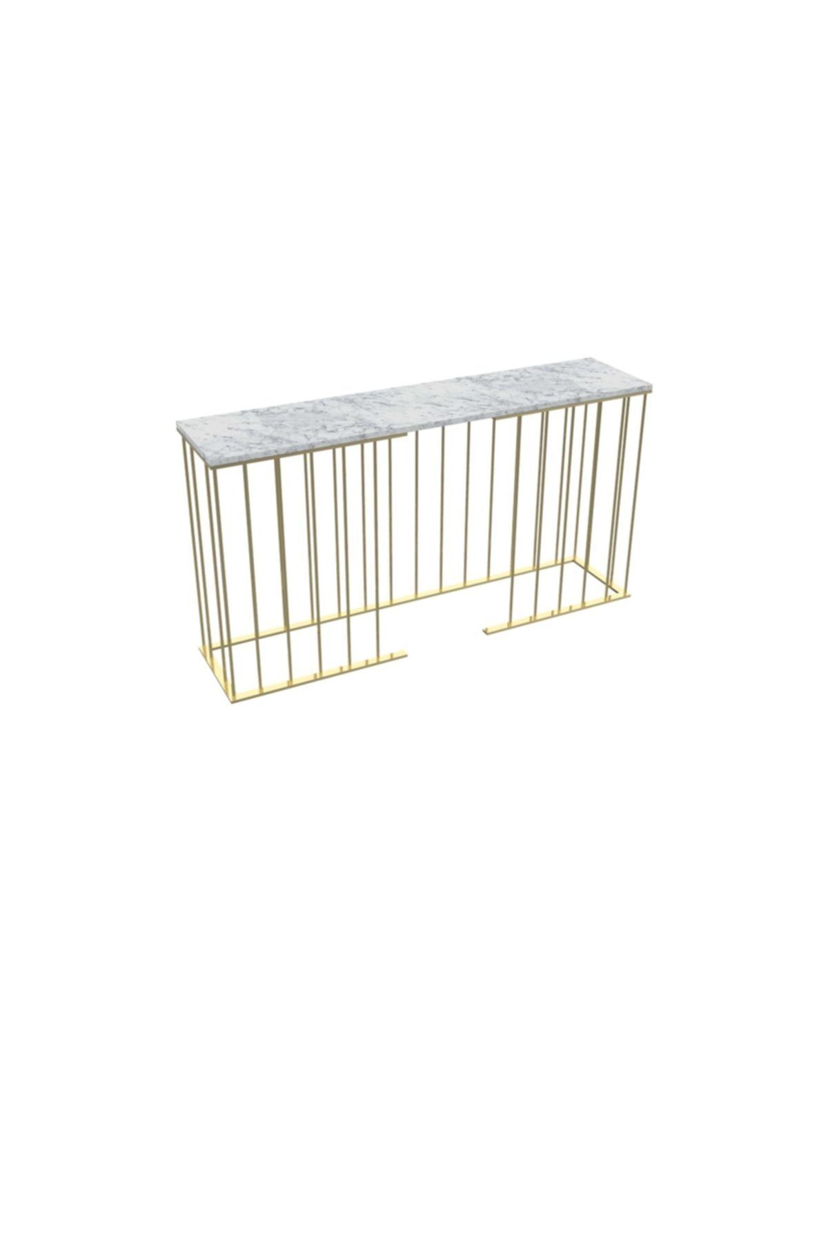 MAKSA Capri 150cm Carrara White Parlak Pirinç Konsol