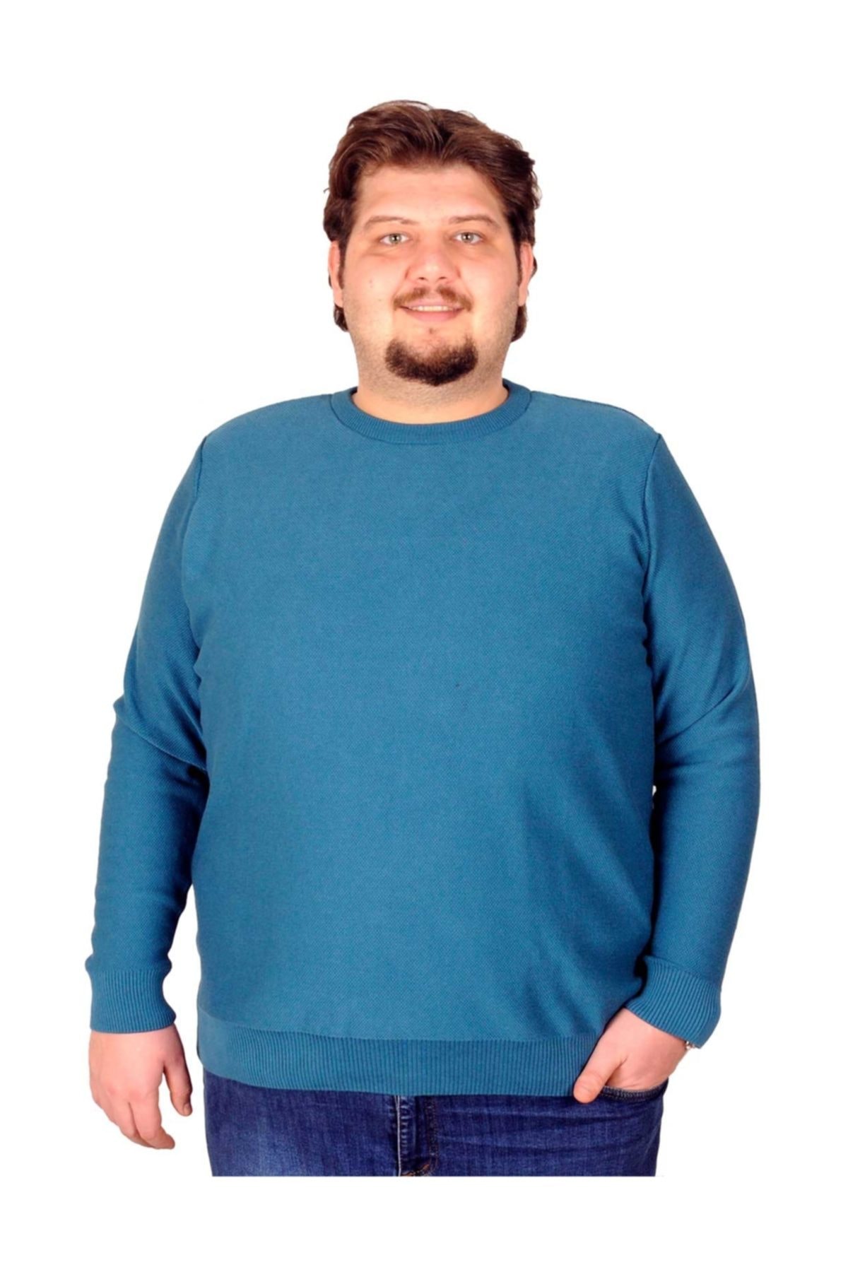 ModeXL Erkek Kazak Bisiklet Yaka Cotton Nopen Dutti 18258 Petrol Yeşili