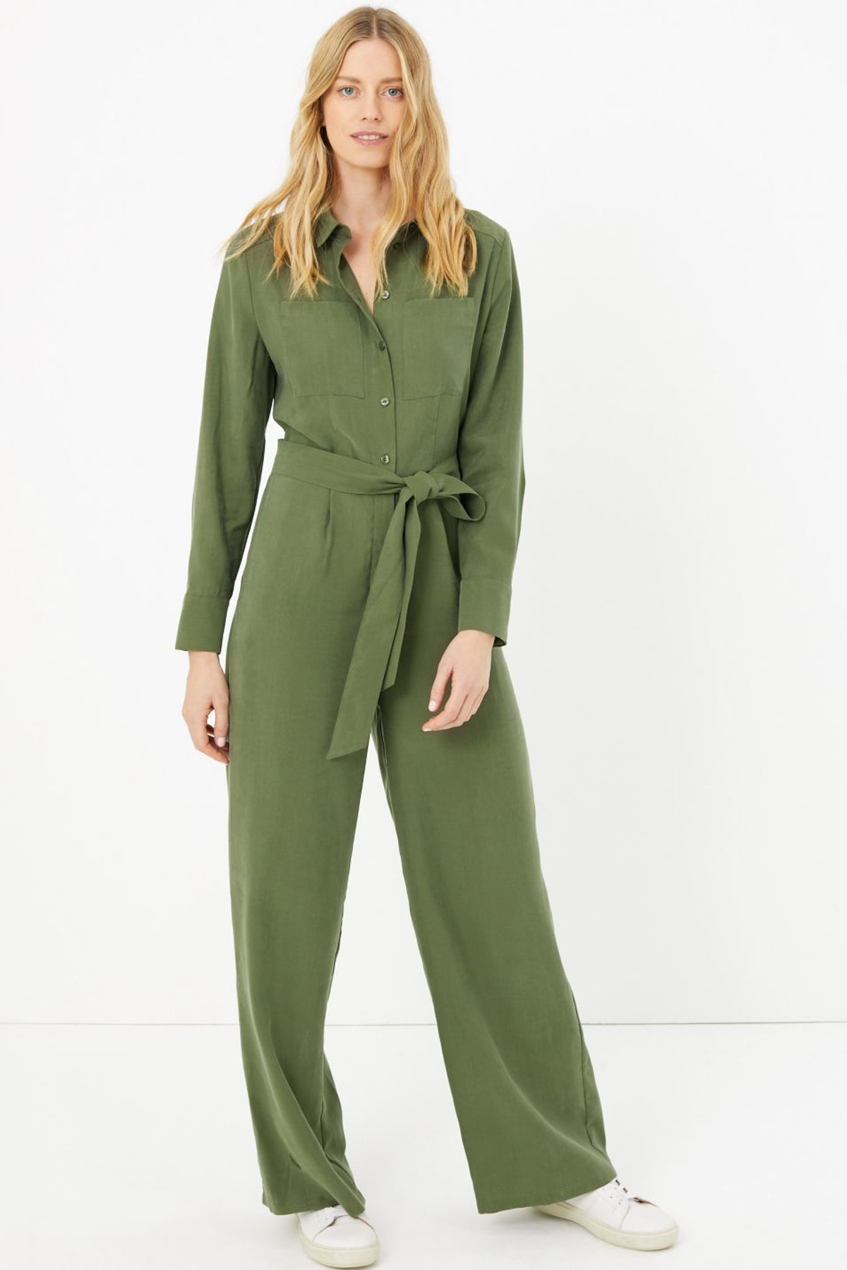Marks & Spencer Kadın Yeşil Uzun Kollu Kemerli Tulum T42007605