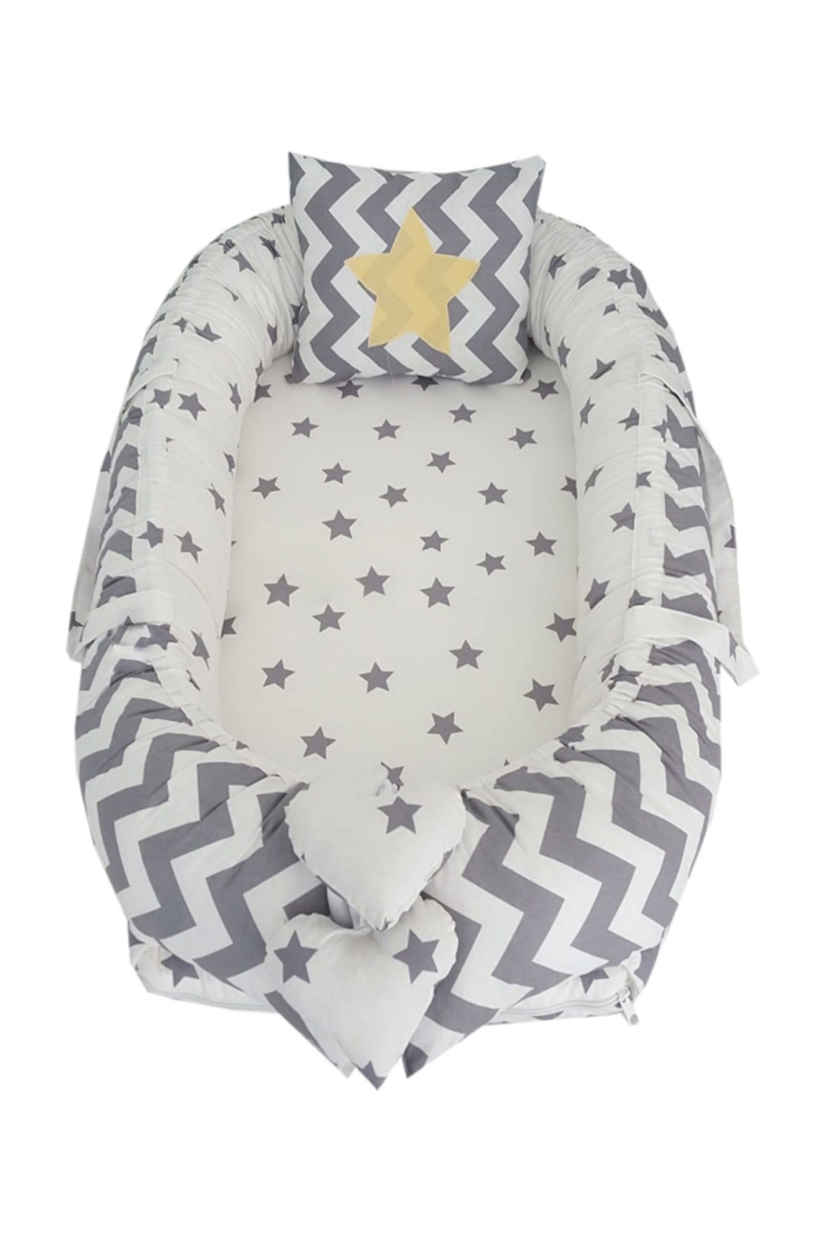 modastra Babynest Gri Yıldız Ve Zigzag Tasarım Baby Nest Bebek Yuvası