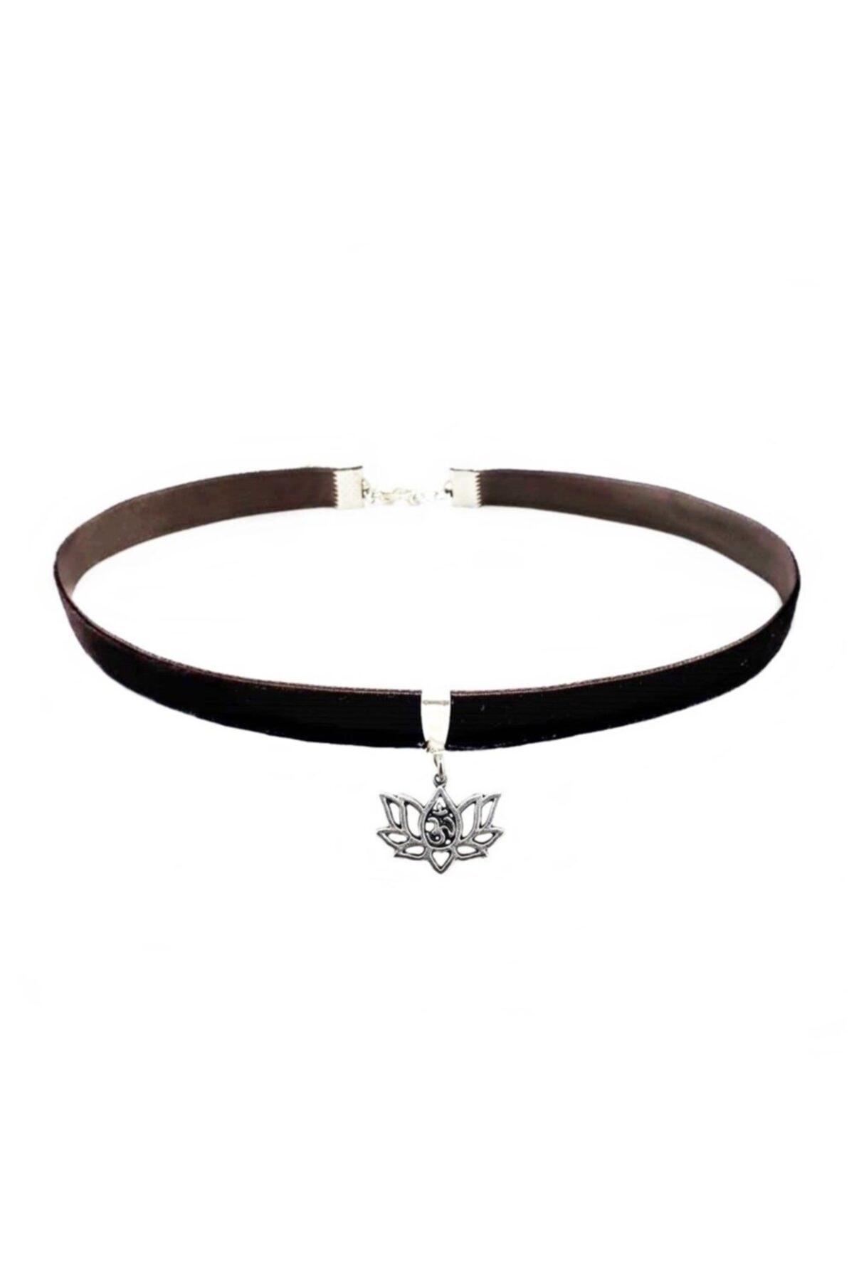 Bijustore Kahverengi Kadife Lotus Çiçeği Choker Kolye