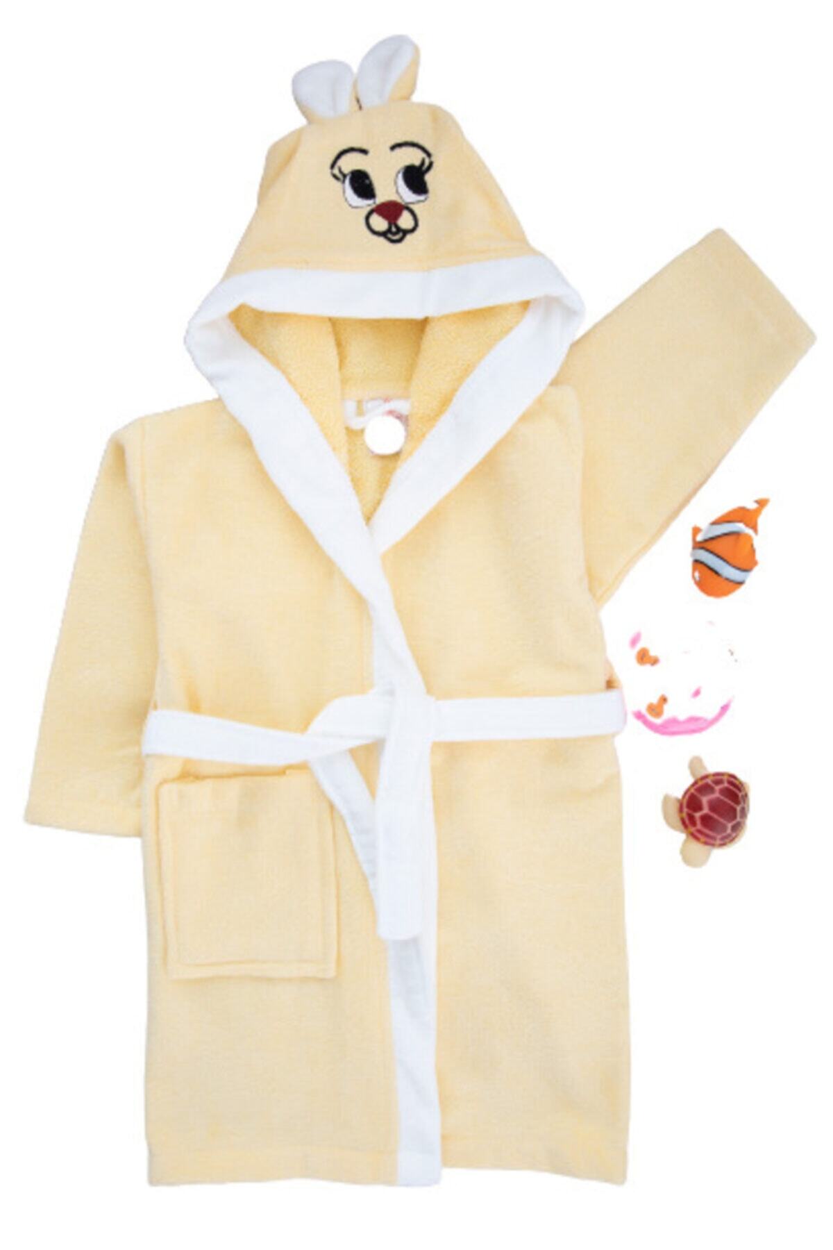 ALYAKİDS Unisex Çocuk Bornoz Tavşan Kulaklı Cepli %100pamuklu
