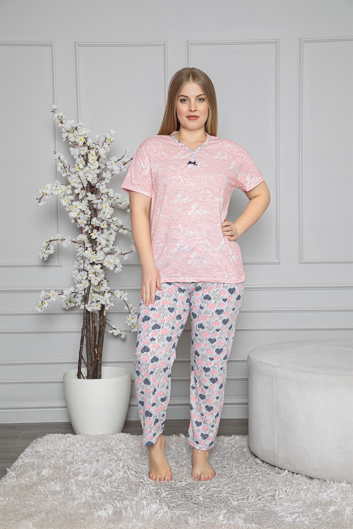 MISSIS PIJAMA Kadın Pembe Desenli Kısa Kollu Pijama Takımı