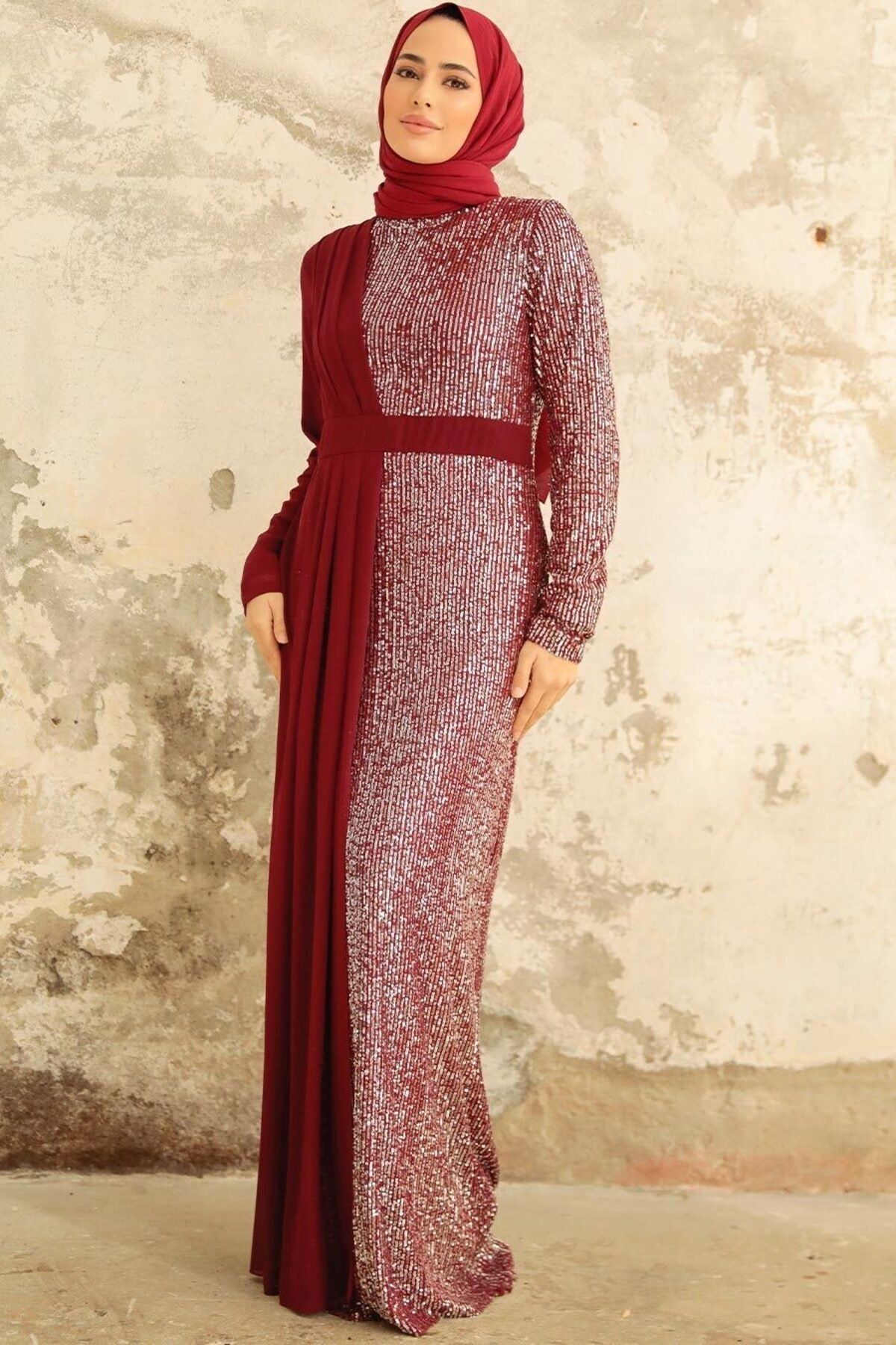 Neva Style Evening Dress Burgundy 150 Trendyol