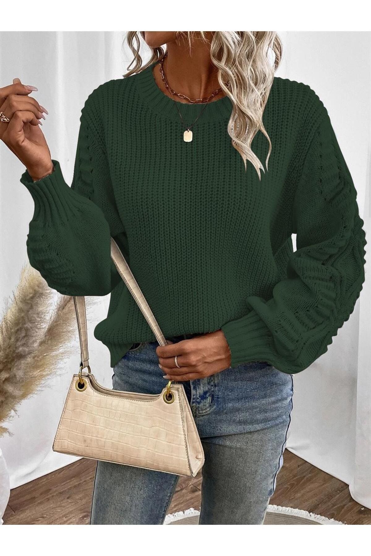 OMKA BUT K Women s Thessaloniki Knitted Sleeve Motif Crew Neck