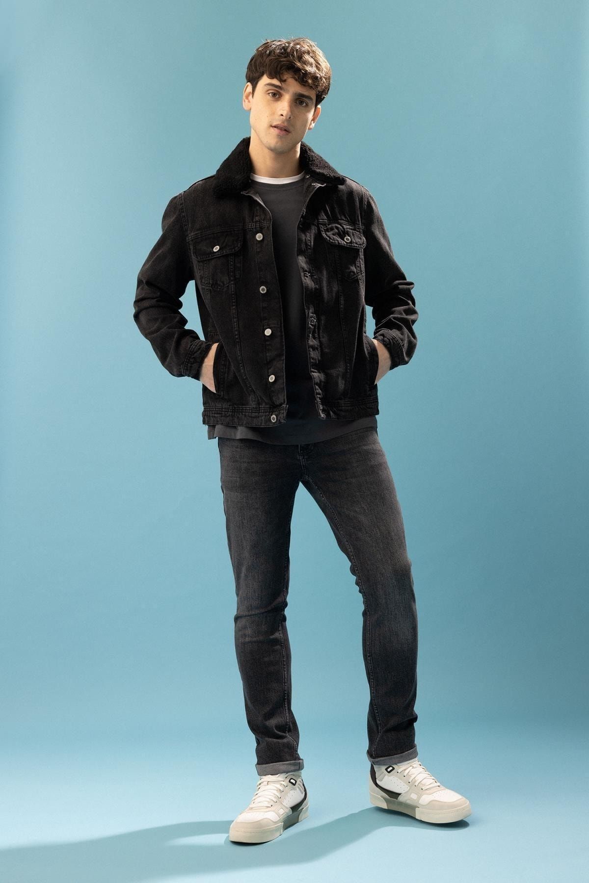 Defacto Slim Fit Faux Fur Collar Jean Jacket Trendyol