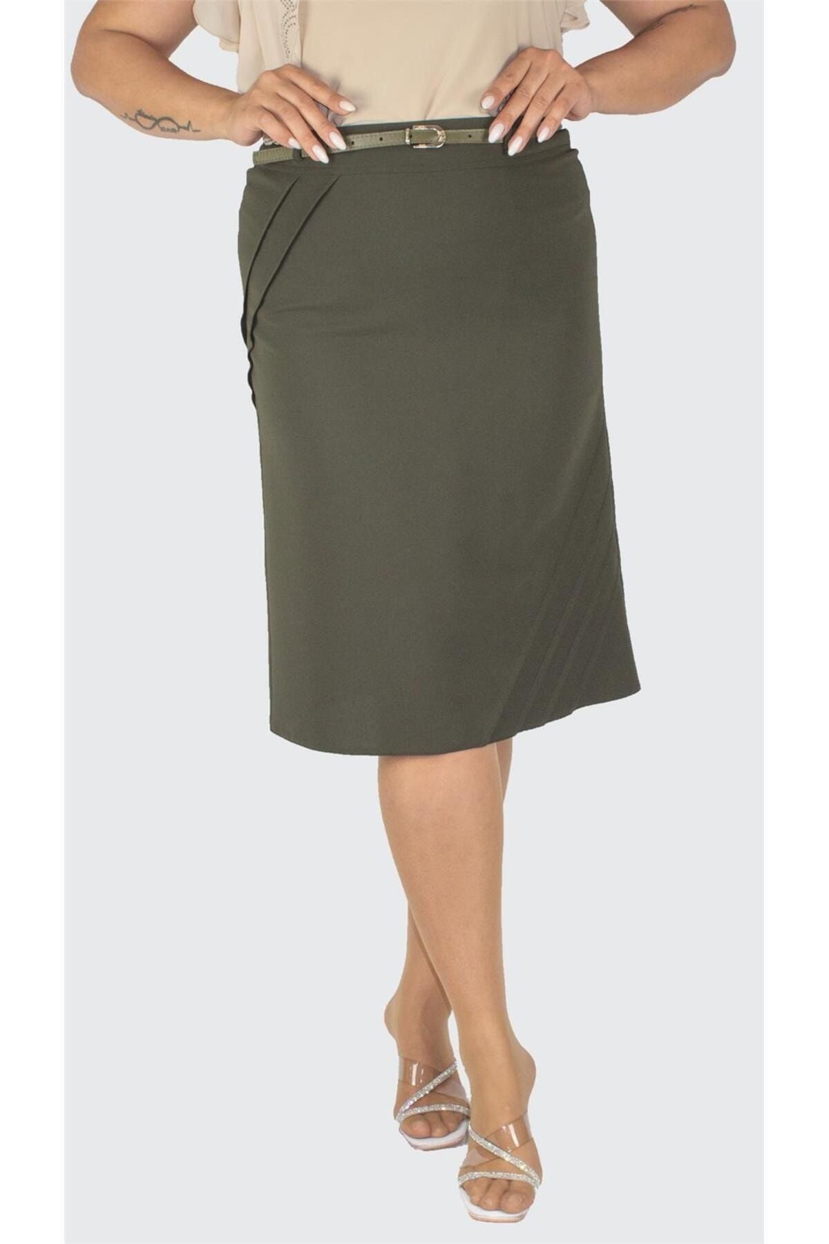 Plus size khaki skirt knee length hot sale