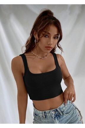 Askılı Kadın Crop Top Büstiyer, Kare Yaka Crop Top Büstiyer, Kalın Askılı Crop Image 0