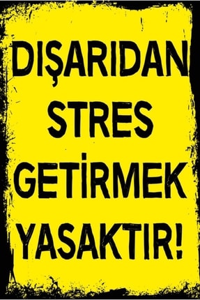 Dışarıdan Stres Getirmek Yasaktır Yazılı Retro Tasarım Ahşap Duvar Posteri Image 0