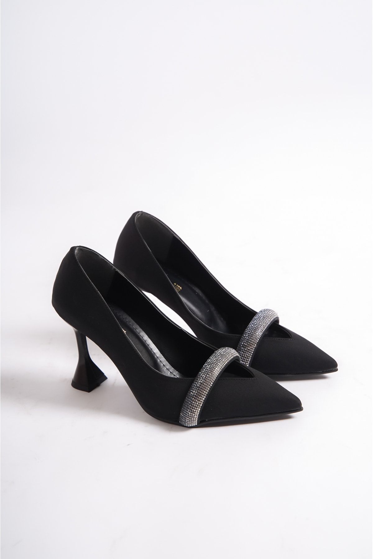 Black satin low heel evening shoes outlet