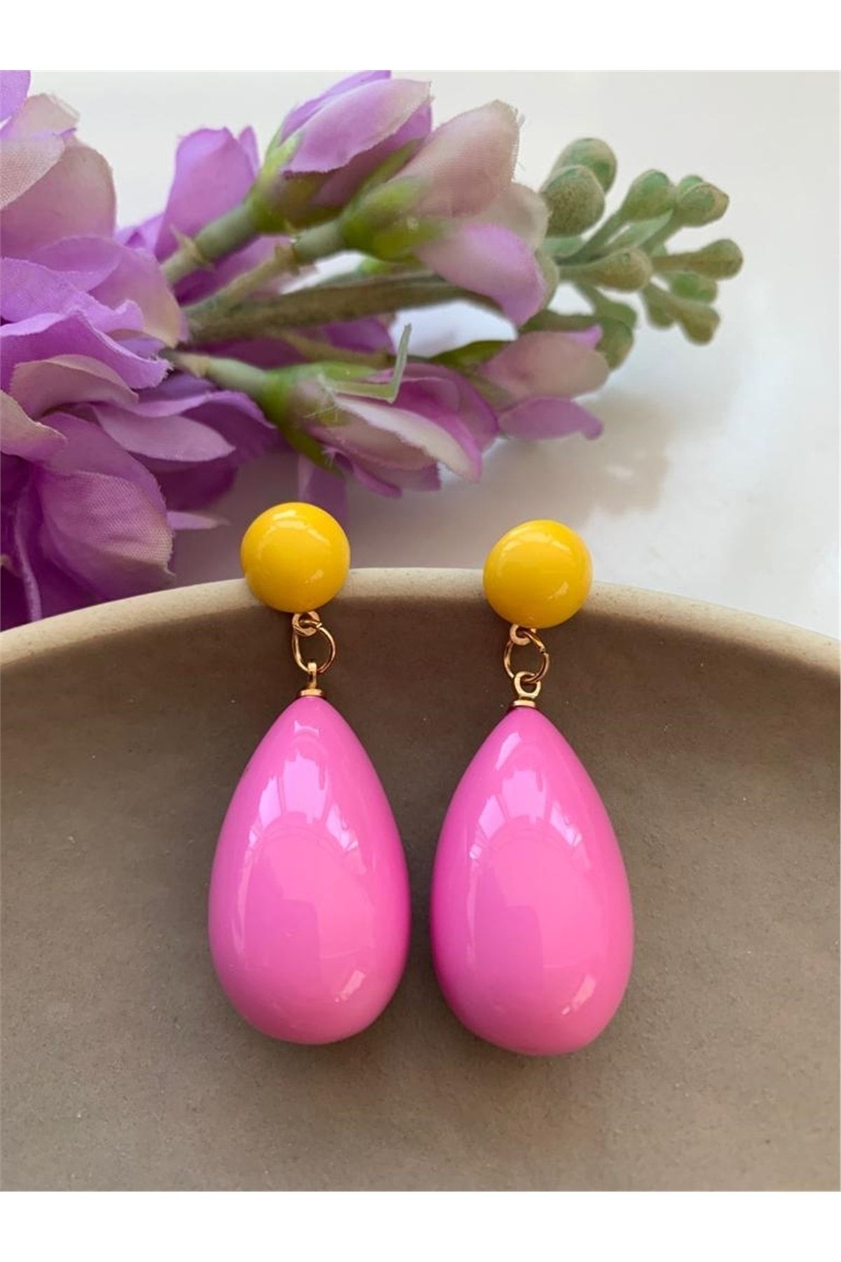 Pelin Aksesuar Pink Yellow Drop Earrings Trendyol