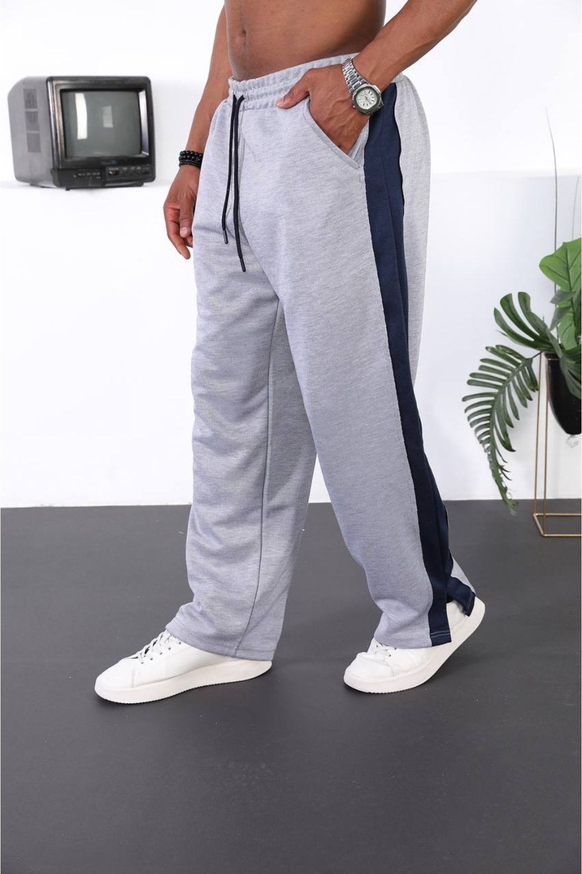Cotton's Men's Loose Fit Baggy Stripe Detail Light Dark Gray Sweatpants -  Trendyol