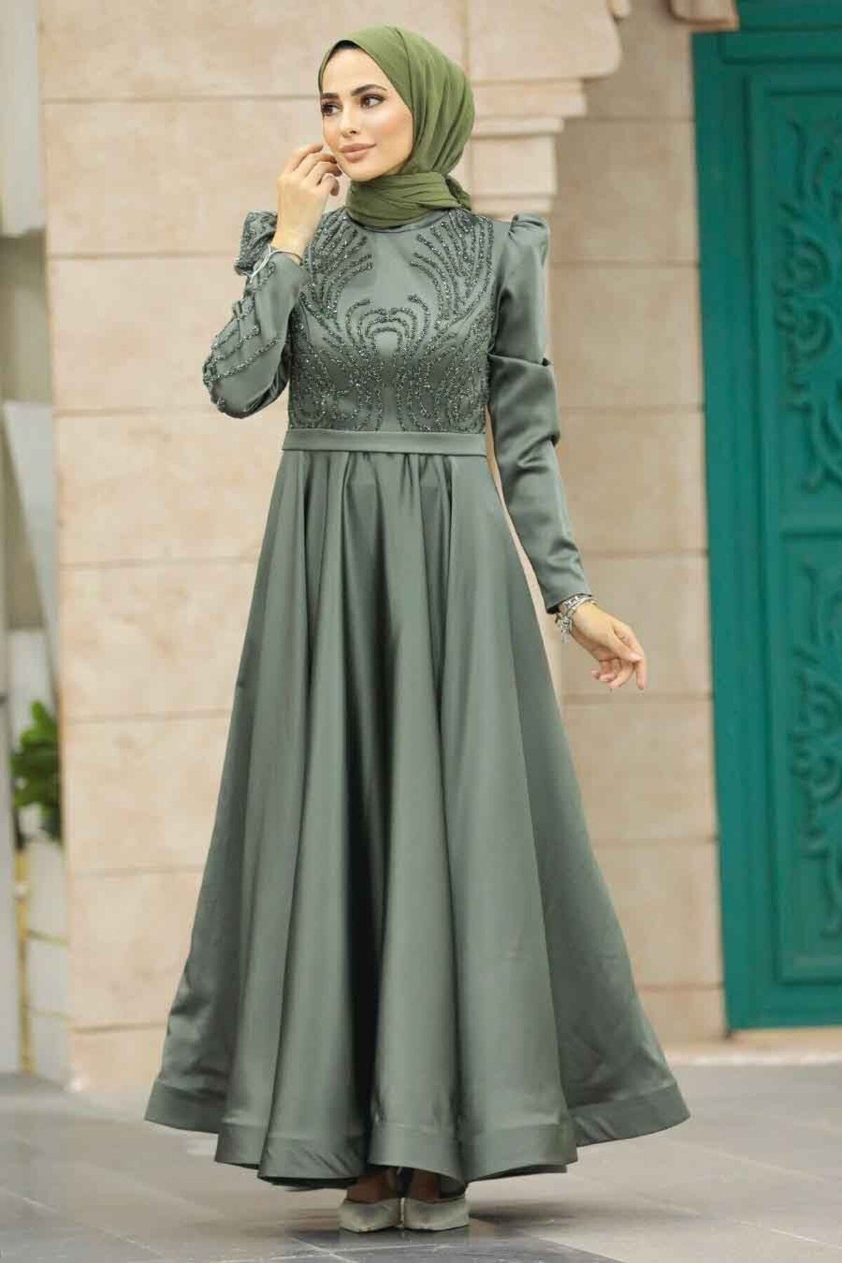 Neva Style Evening Dress Khaki Trendyol