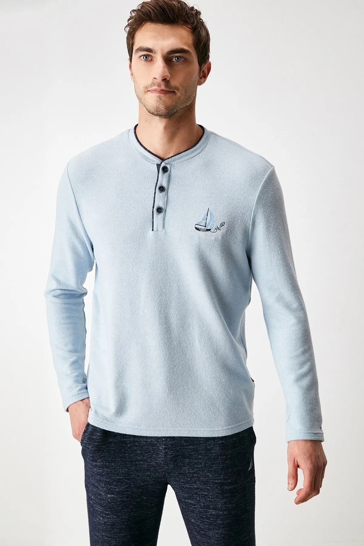 Nautica NAUTICA SOFT TEXTURED LONG SLEEVE MEN S PAJAMA SET Trendyol