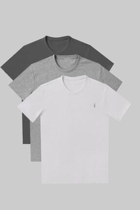 Erkek Füme Beyaz Gri 3'li Tişört Standart kalıp Bisiklet Yaka Yazlık Basic Erkek T-Shirt Paketi Image 0