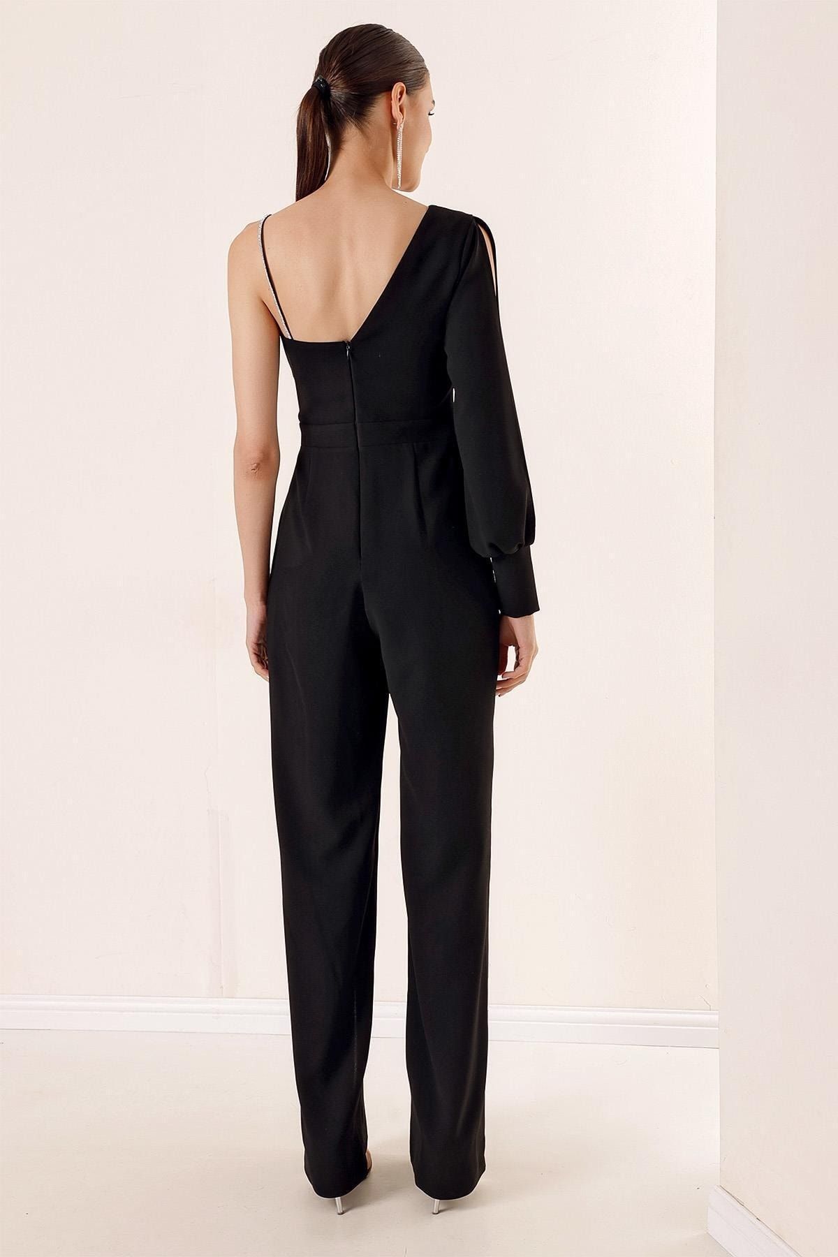 By Sayg Single Sleeve Stony Rope Strap Crepe Jumpsuit with Low