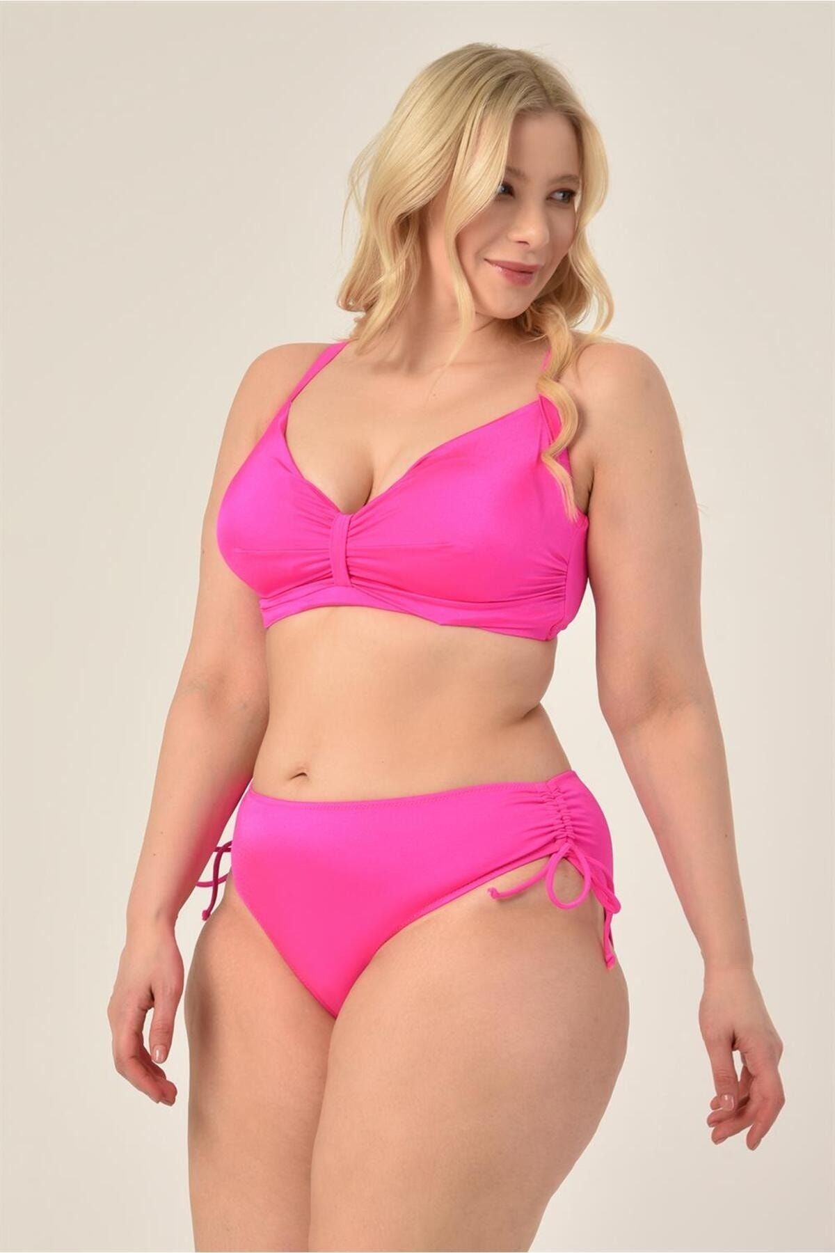 Akbeniz Women's Turned Strapless Pink Bikini 35002 - Trendyol
