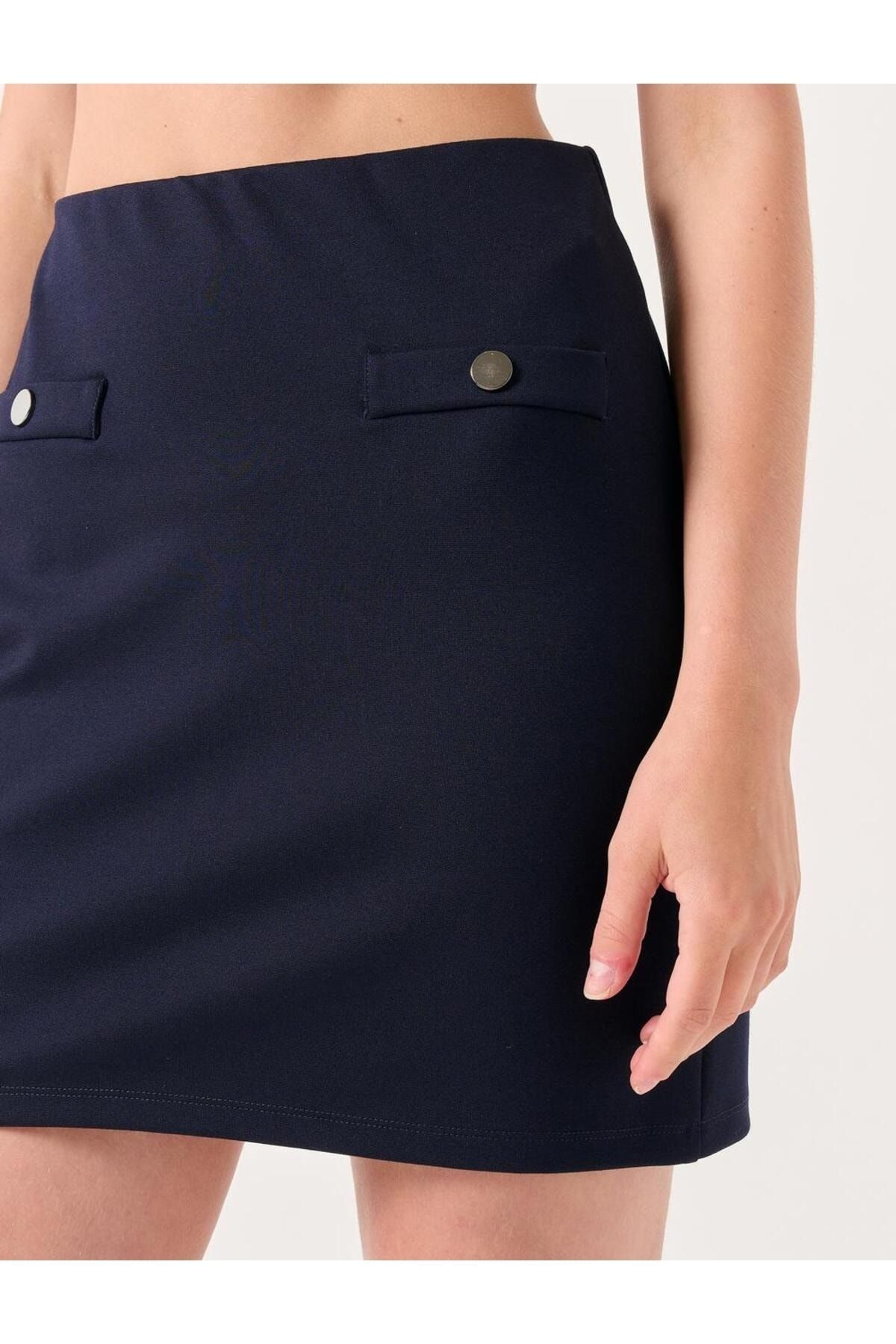 Jimmy Key Navy Blue Slim Fit Normal Waist Mini Skirt Trendyol