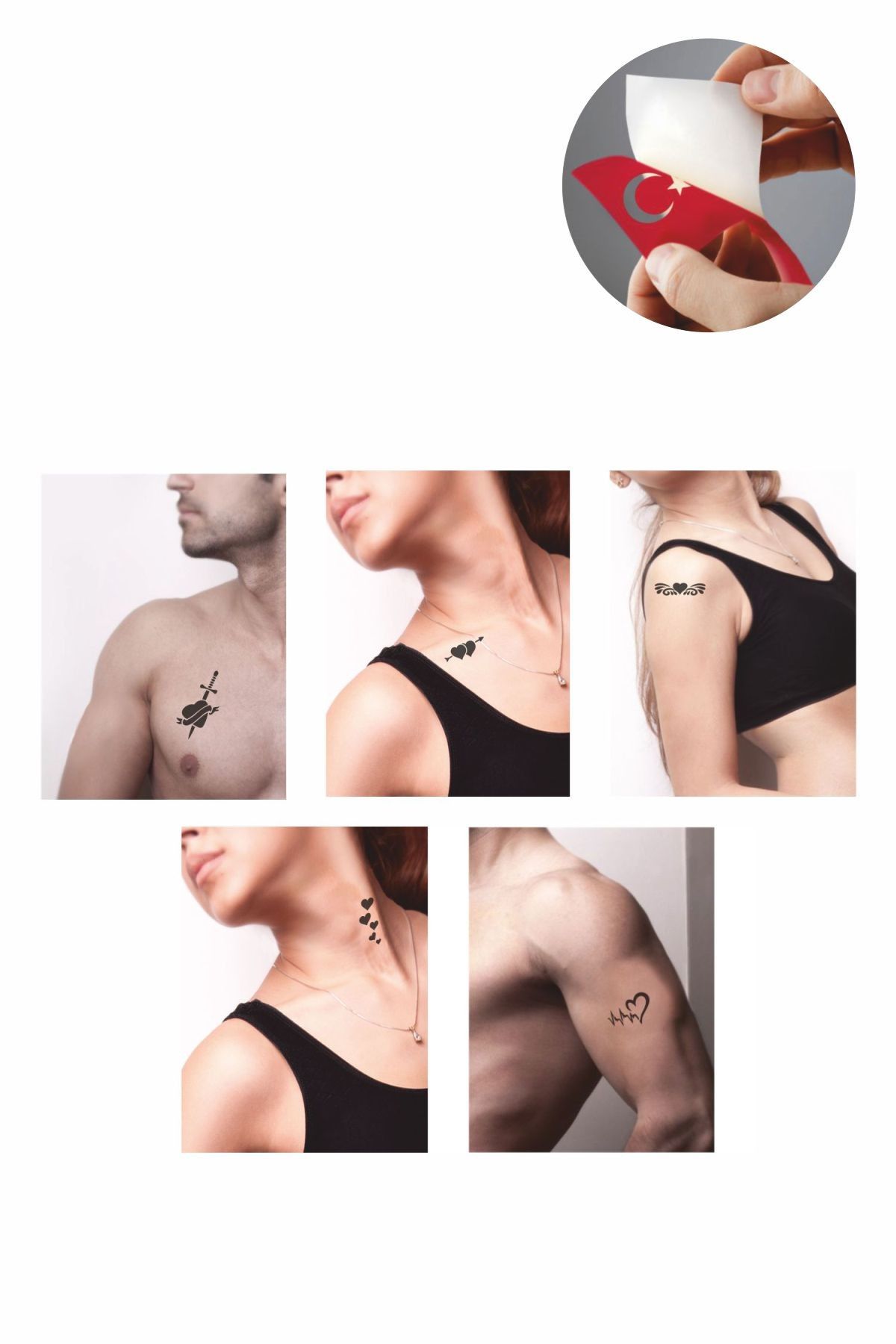 ONE SPRAY TATTOO Kalp Nabız Dövmesi Geçici Dövme Seti Siyah Sprey Ve 5 Desen