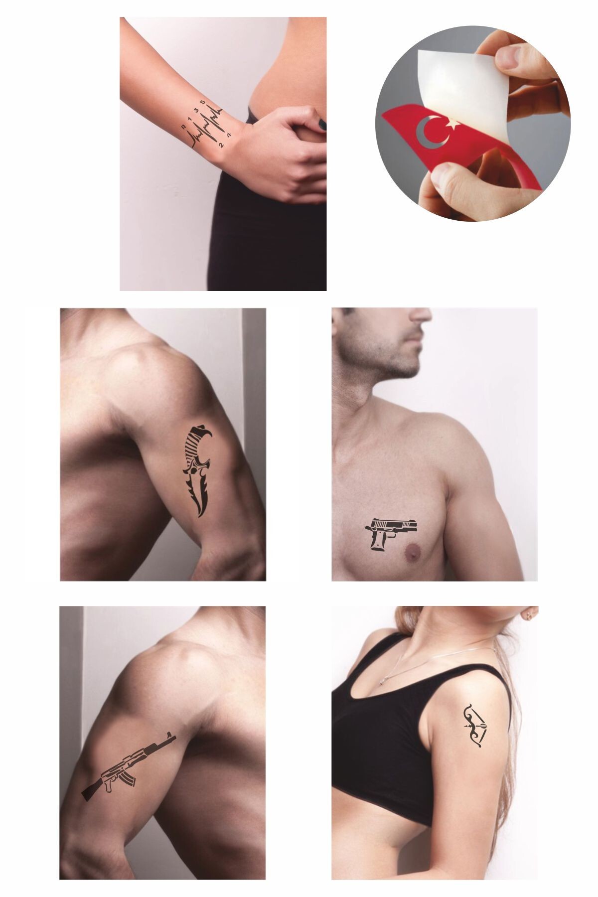 ONE SPRAY TATTOO Savaş Dövmesi Tattoo Dövme Şablonu Ve Kına Desenleri 5 Adet