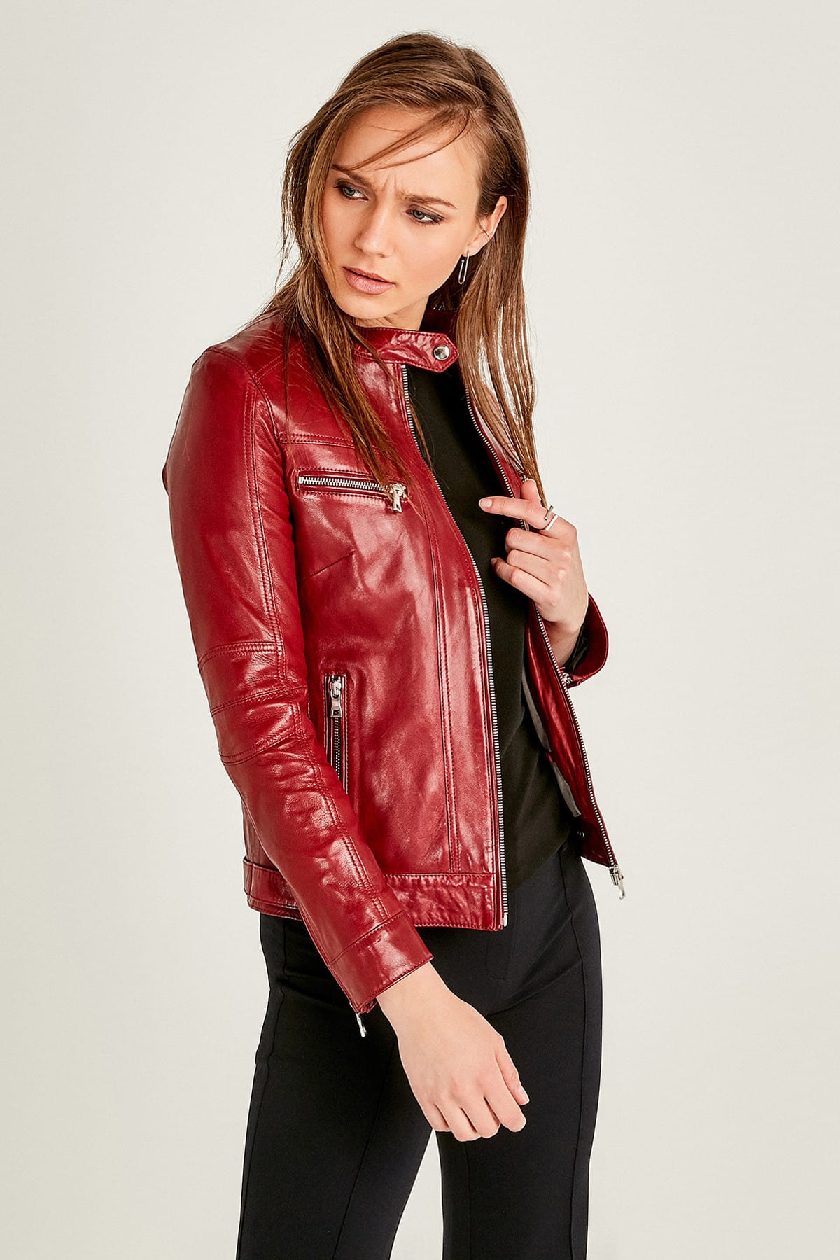 Derimod Hakiki Deri Mystery Koyu Kirmizi Kadin Mont Fiyati Yorumlari Trendyol