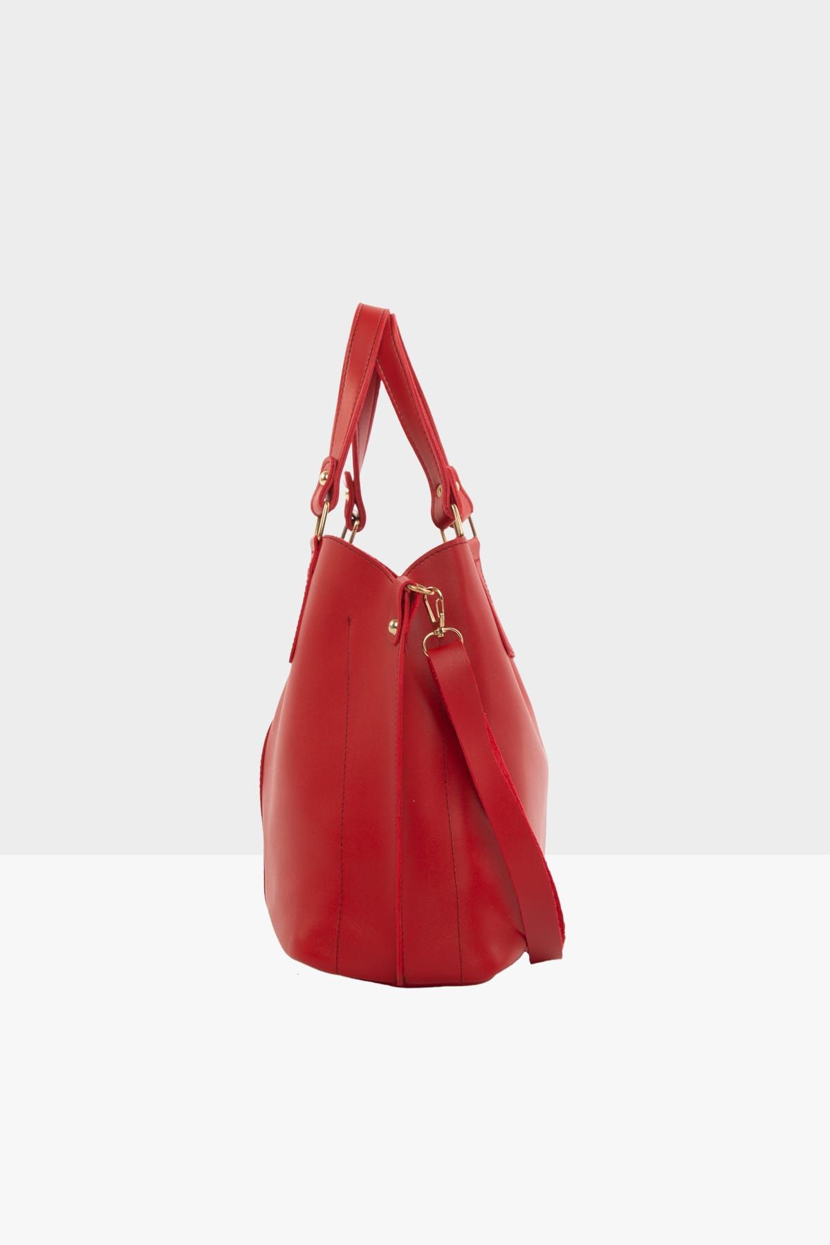 Kırmızı Kadın Üç Bölmeli Çıtçıt Detaylı Çanta M000002918