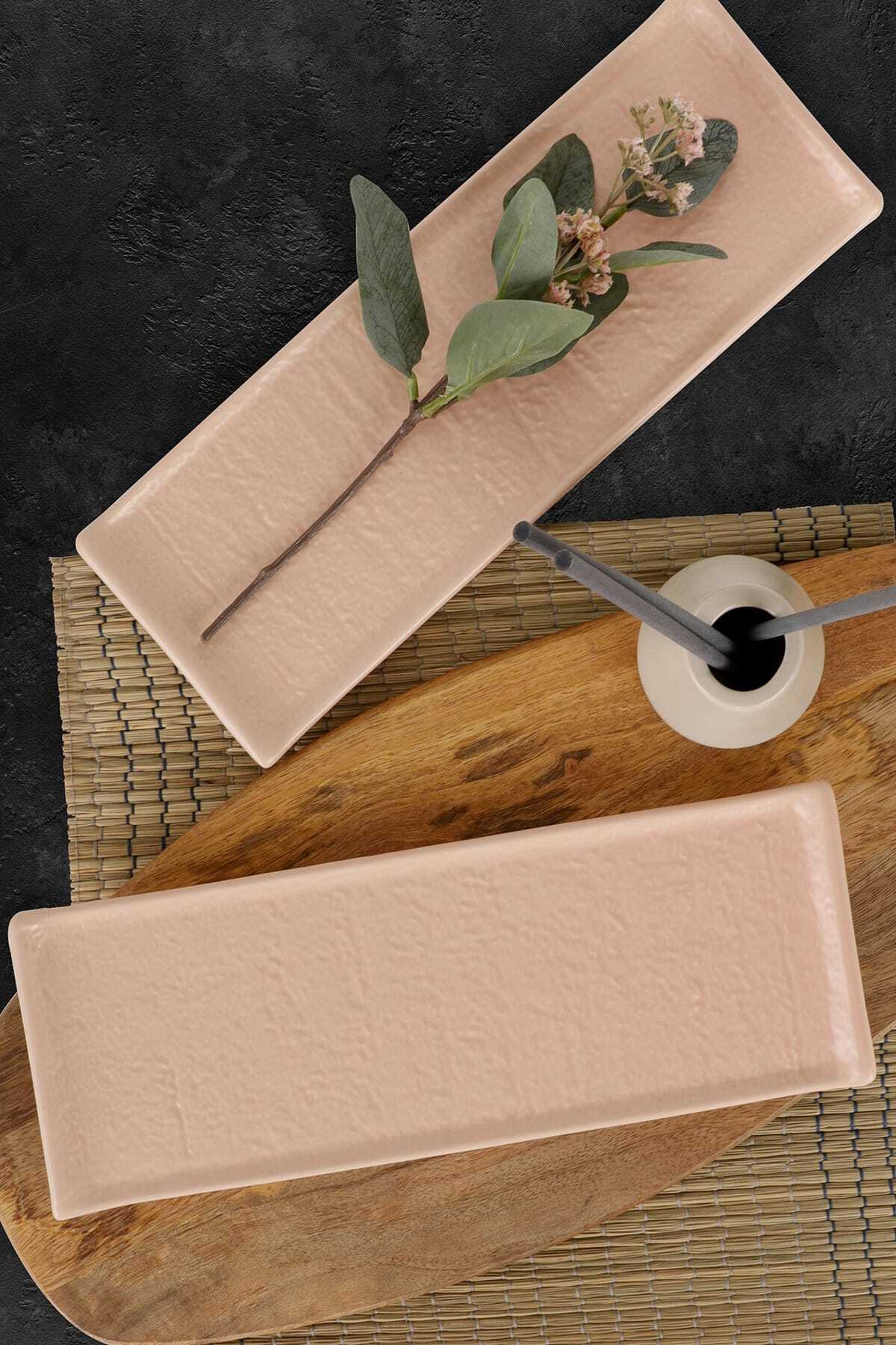 Keramika 2 Parça 33 cm Doğaltaş Kayık Mat Açık Pembe