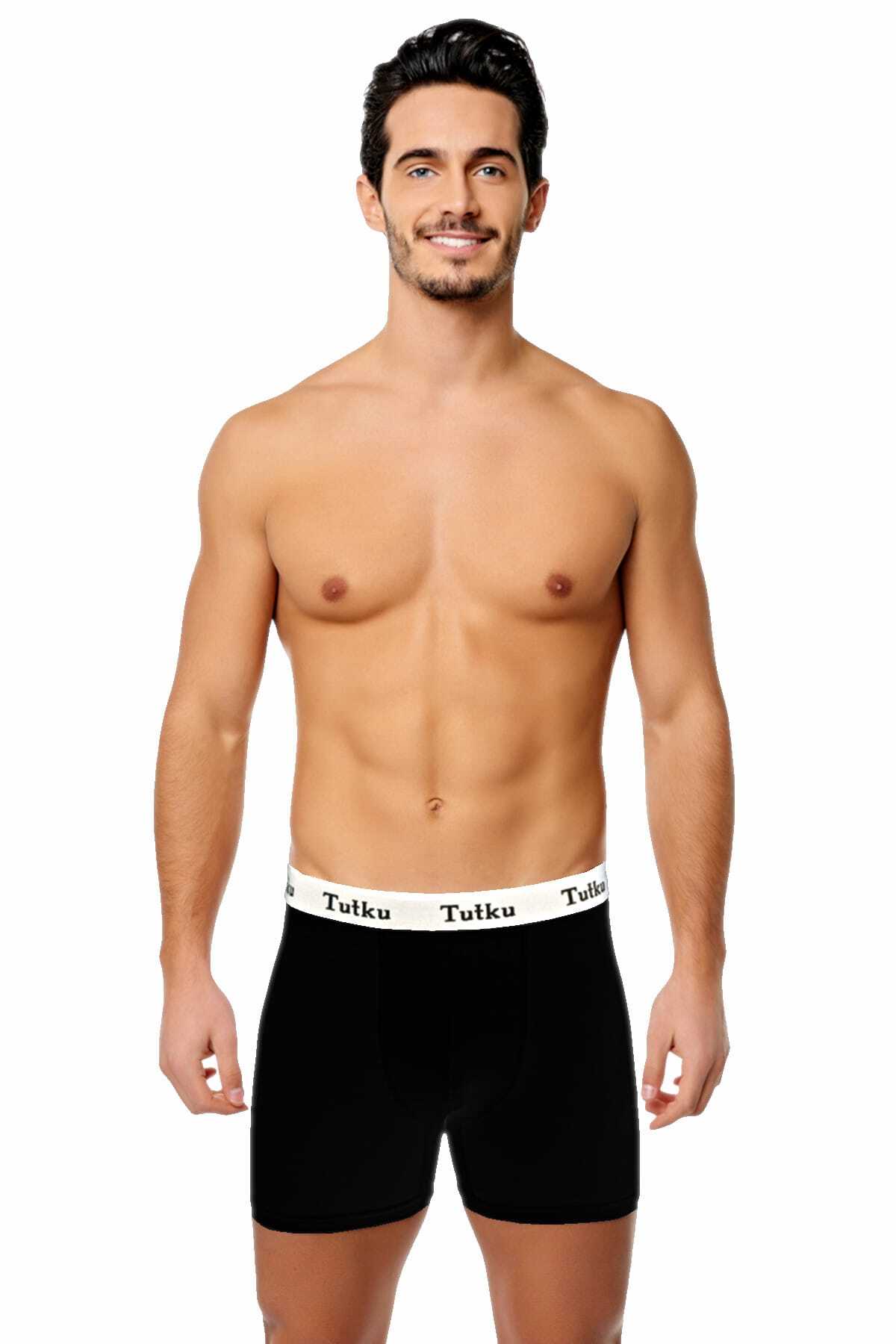 Tutku Erkek Siyah  Elastan Spor Boxer