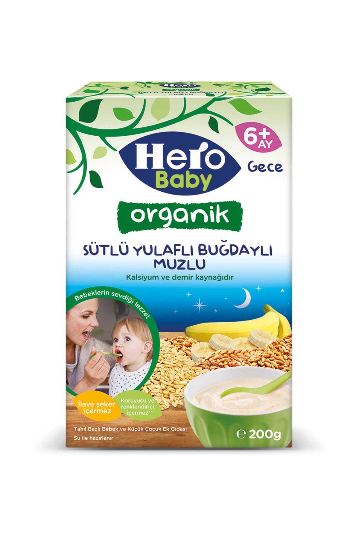 Hero Baby Organik Buğdaylı Yulaflı Muzlu 200 gr Kavanoz Maması