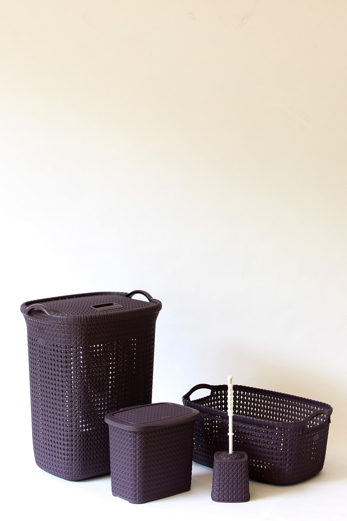 Arma House Örgü Desenli Mürdüm 4'lü Banyo Seti (Set 4)