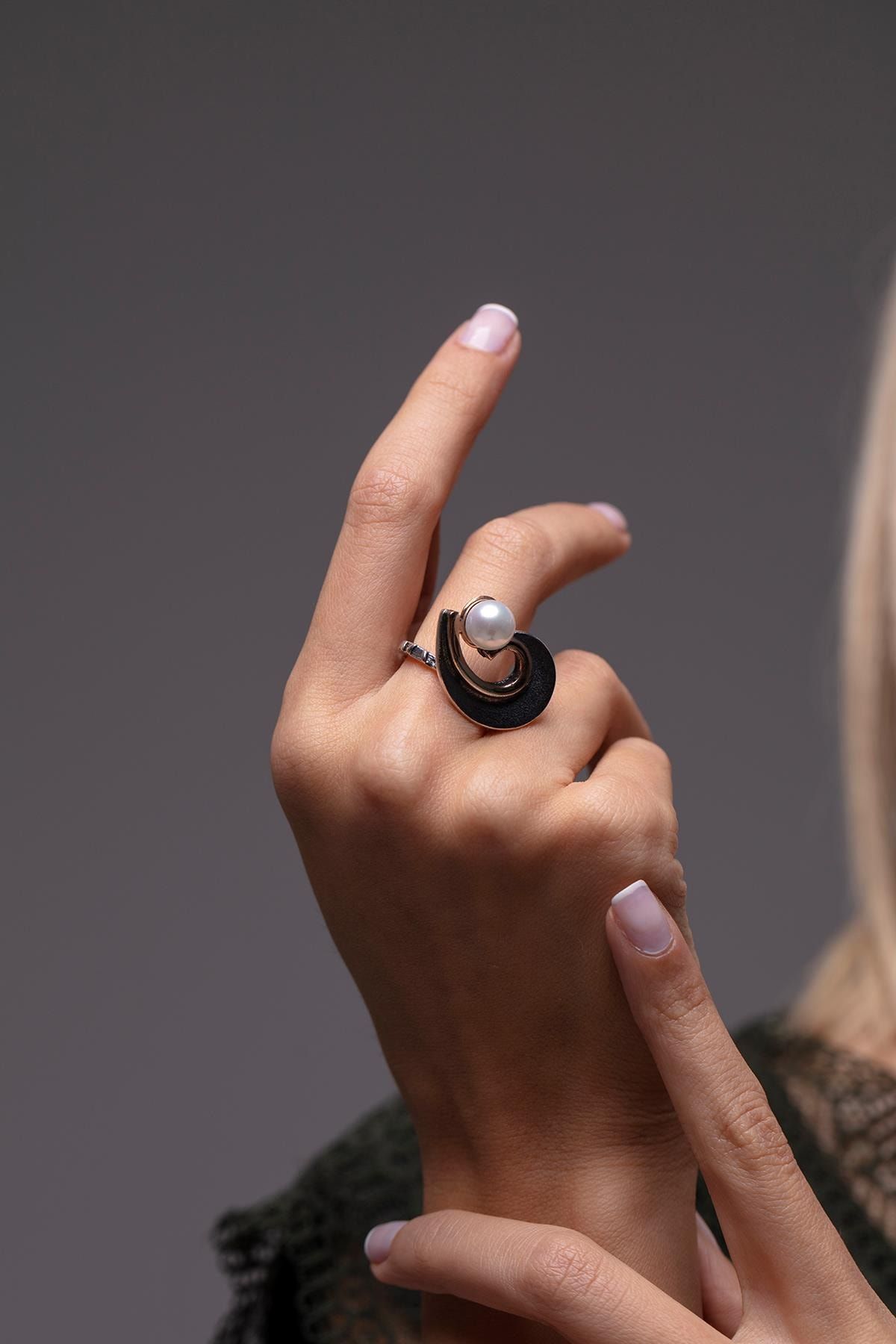 Ninova Silver İnci Model El İşi Gümüş Yüzük