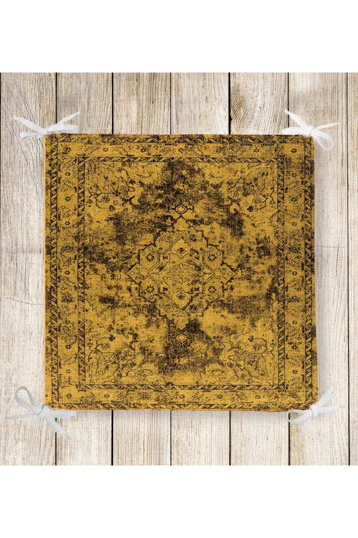 Else Halı Else Sarı Türkmen Kilim Desen Süngerli Kare Sandalye Minderi 24