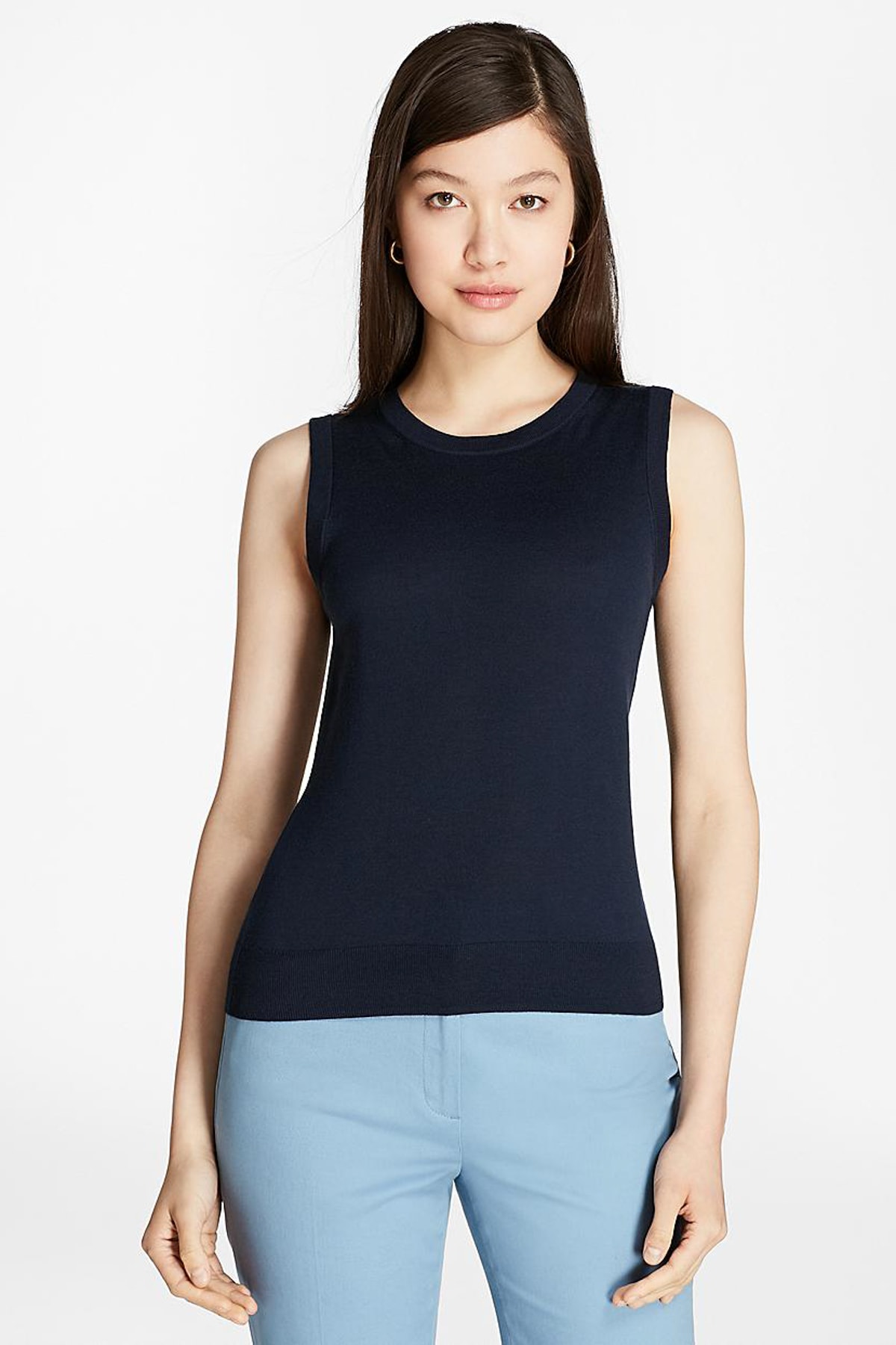 BROOKS BROTHERS Kadın Lacivert Kolsuz Saxxon Yün Triko Kazak