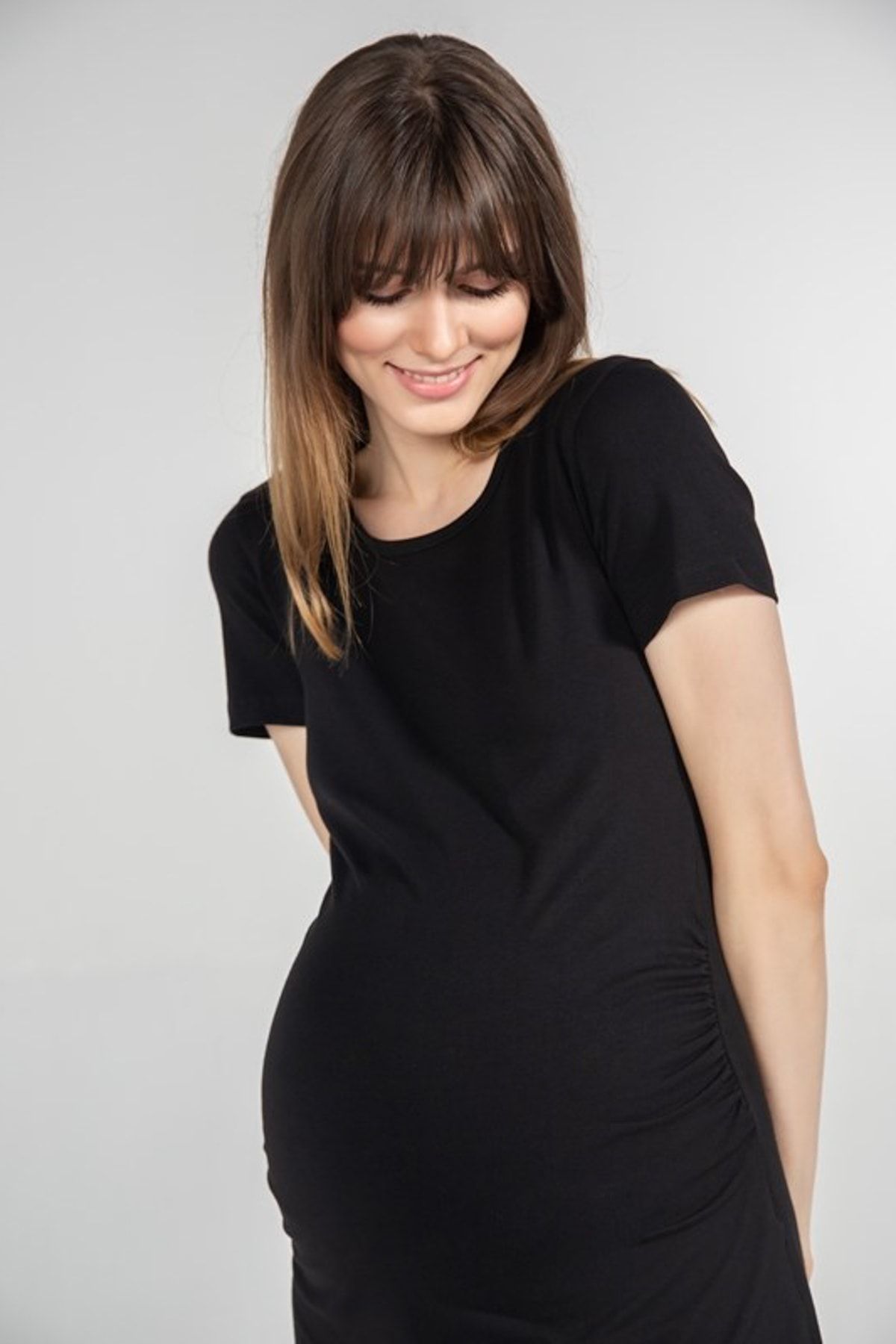 FUNNA MAMMA Bisiklet Yaka  Hamile T-Shirt - Carina - Siyah