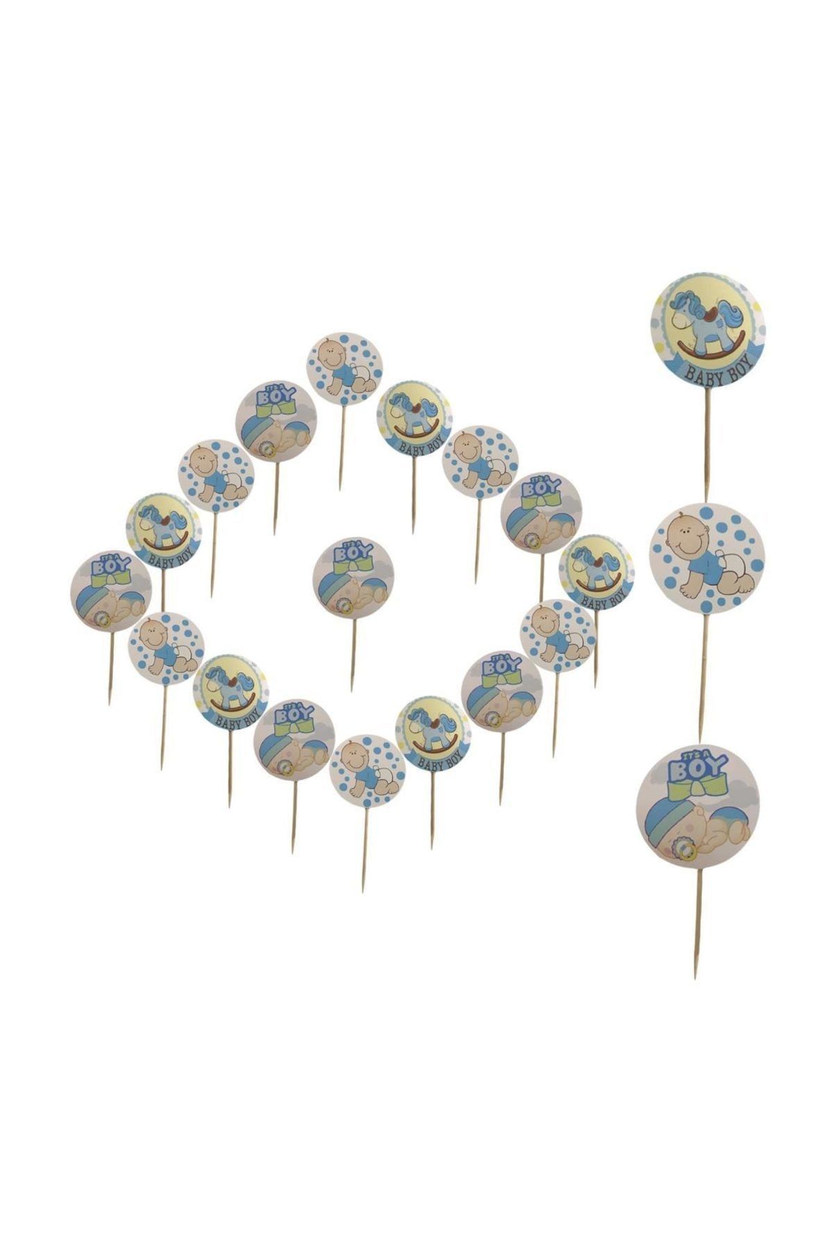 Parti dolabı 20li Mavi Erkek Bebek Tasarımlı Baby Shower Partisi Sunum Kürdanı