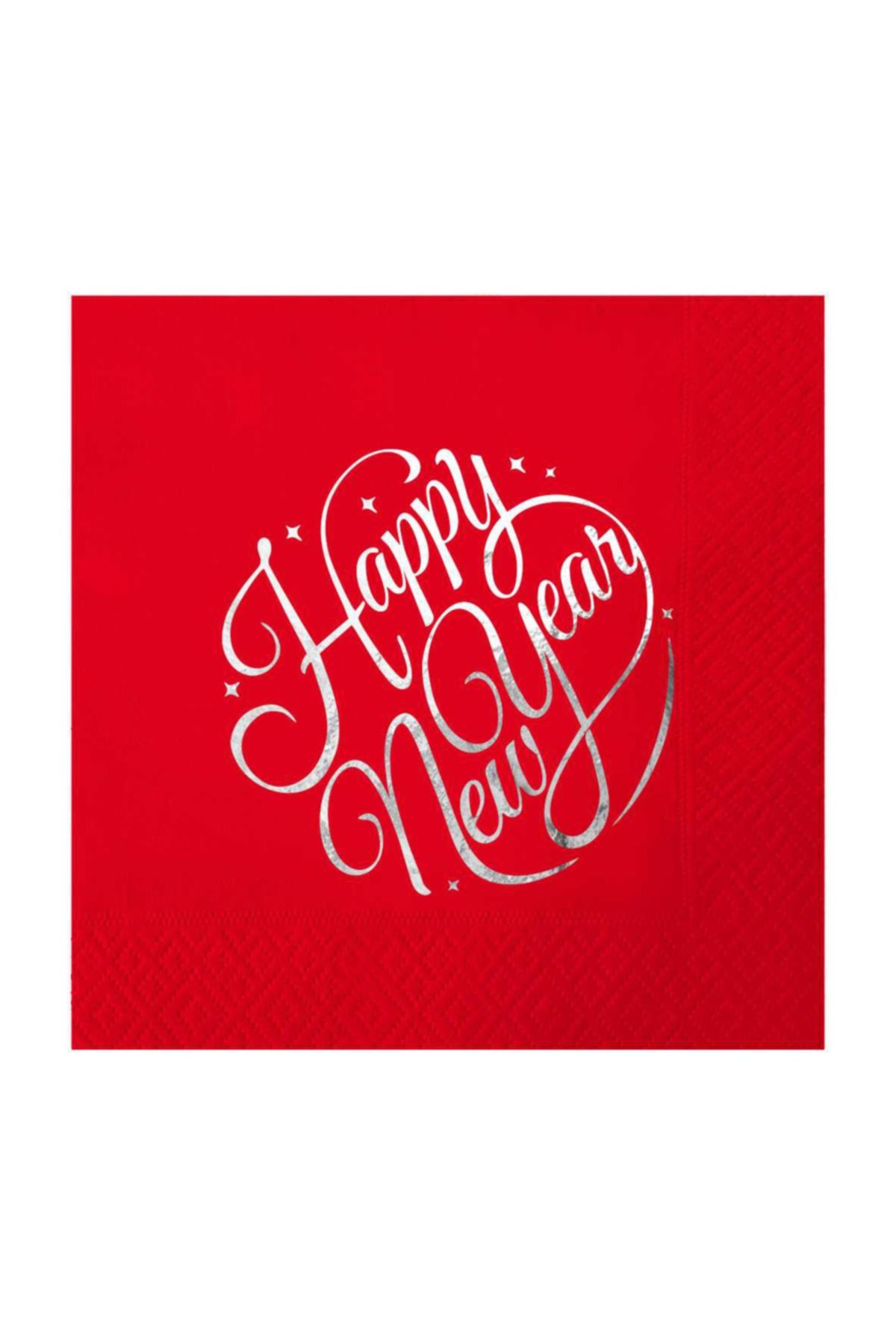 Story Gümüş Happy New Year Desenli 16'lı Kırmızı Renkli Kağıt Peçete