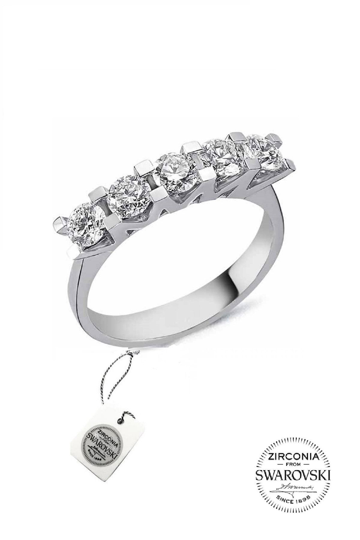 Söğütlü Silver Kadın Gümüş Swarovski Beş Taşlı V Modeli Yüzük 10 SGTL20512