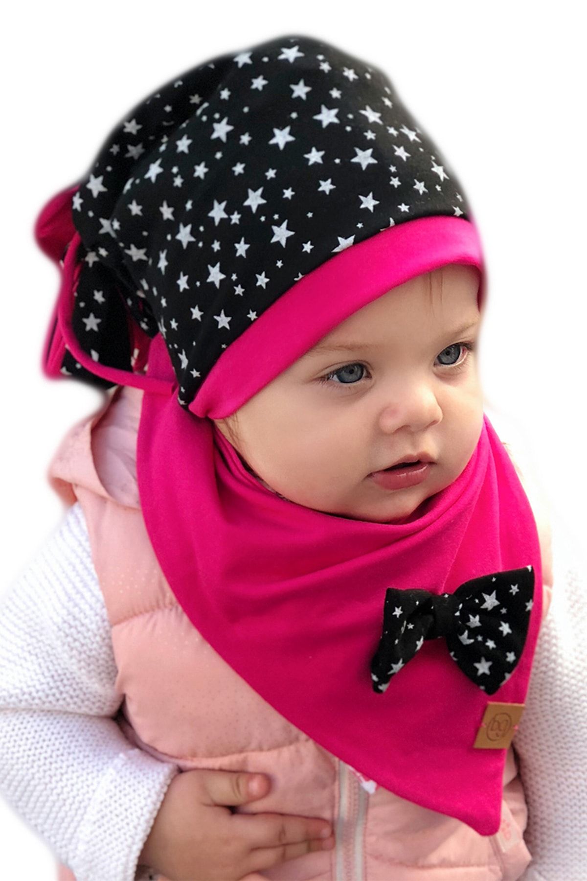 Babygiz Bebek Siyah Fuşya Bere Boyunluk