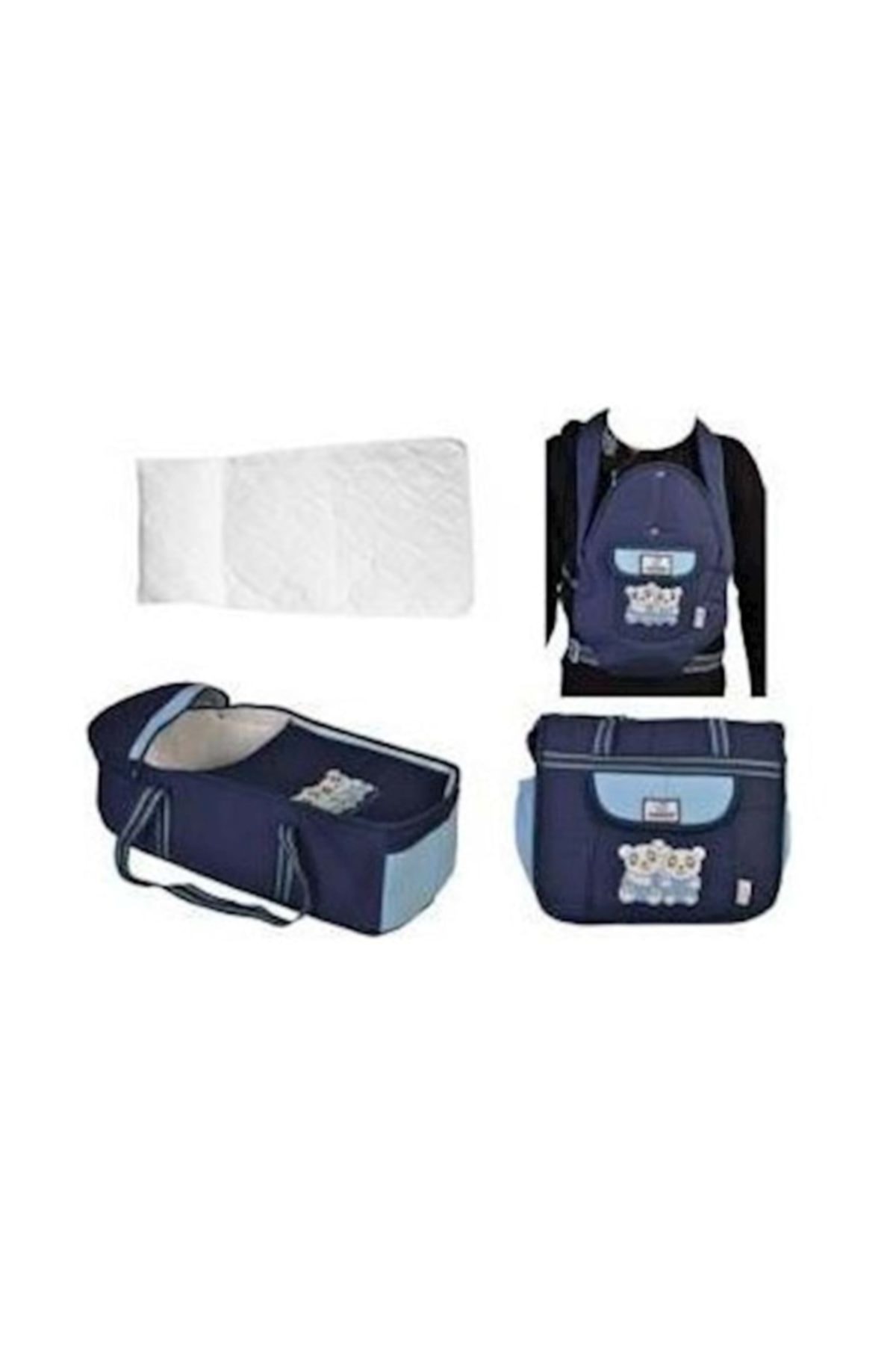 Nenny Baby Bebek Taşıma Seti Ana Kucağı Portbebe Kanguru Alt Açma Bakım Çantası 4'lü Set Lacivert Mavi