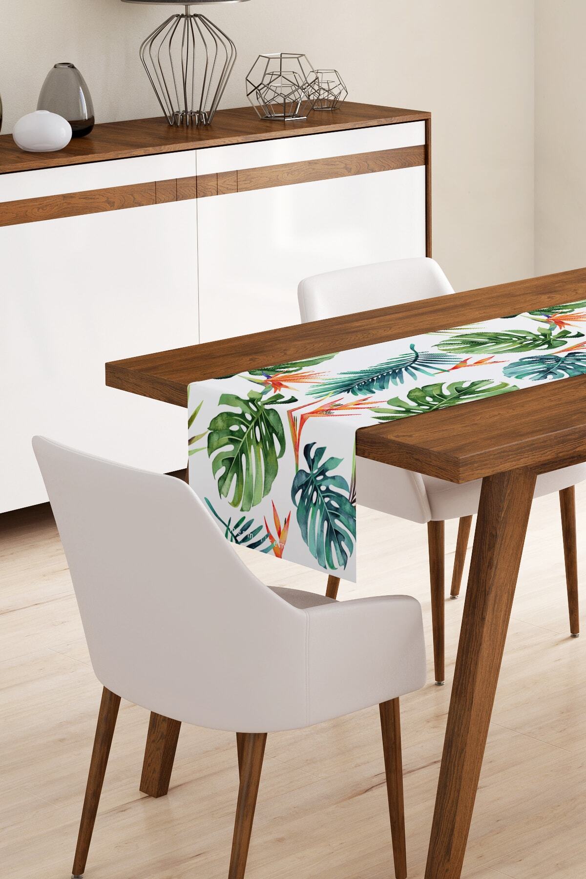 Bk Home Dekor Dekoratif Yaprak Desen Runner